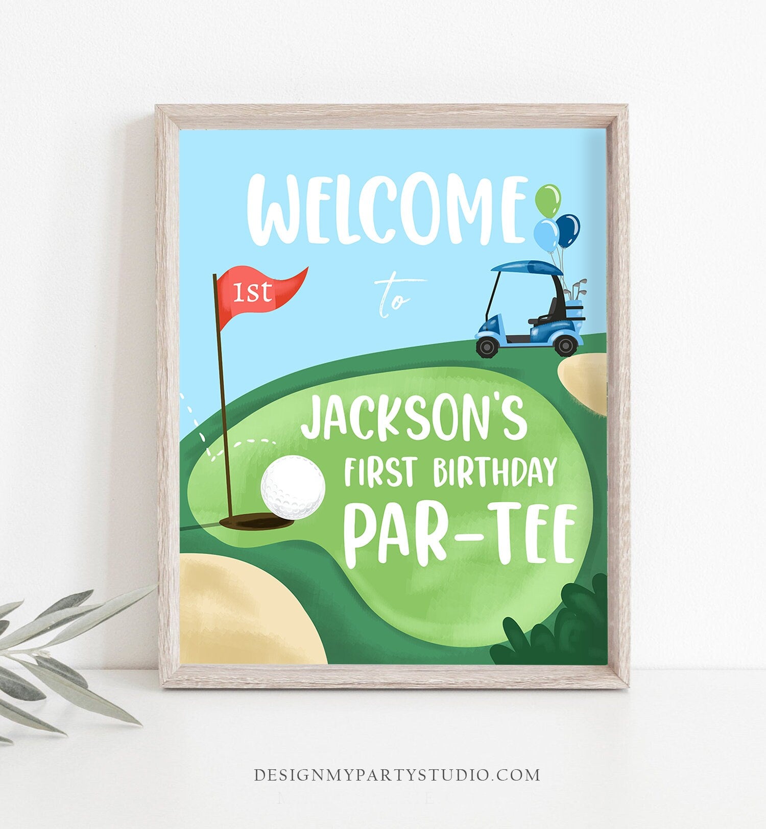 Editable Golf Birthday Welcome Sign 1st Birthday Boy Hole in One Party First Birthday Par-Tee Golfing Golf Template PRINTABLE Corjl 0405