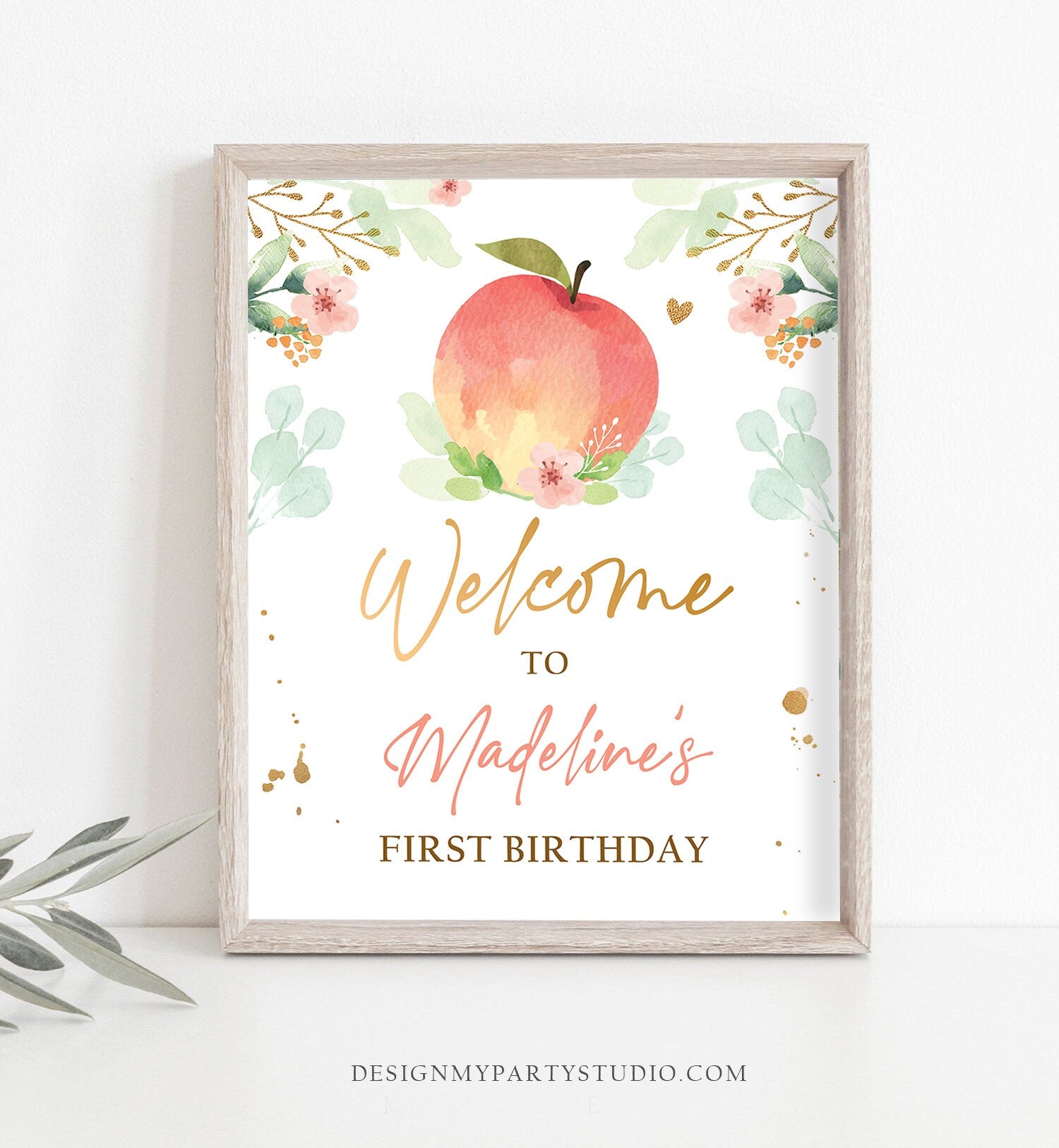 Editable Peach Welcome Sign Sweet as a Peach Birthday Sign Peach 1st Birthday Decor Welcome Poster Peaches Digital Template Printable 0401