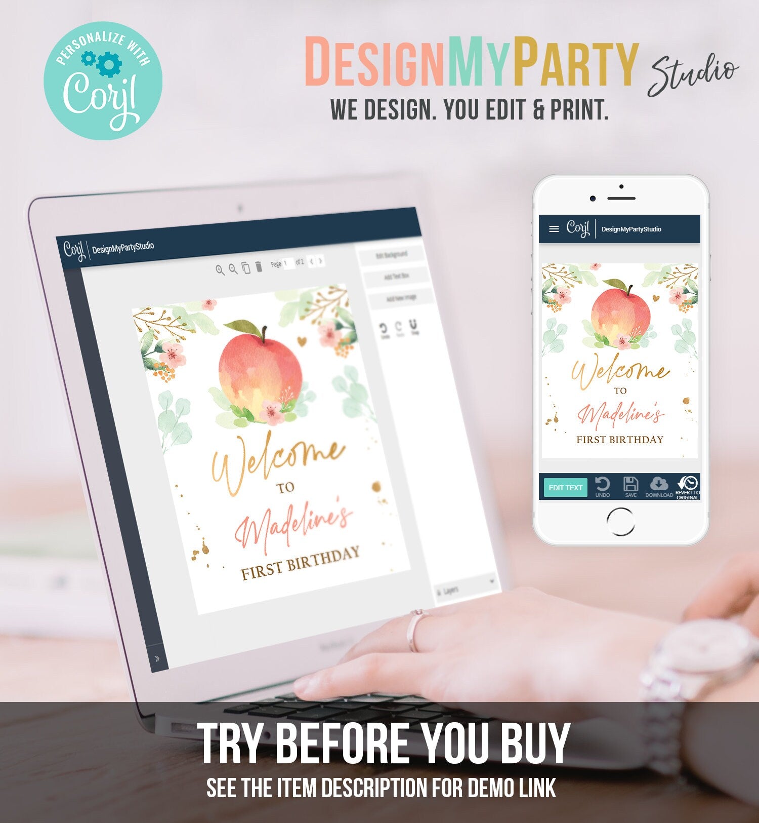 Editable Peach Welcome Sign Sweet as a Peach Birthday Sign Peach 1st Birthday Decor Welcome Poster Peaches Digital Template Printable 0401