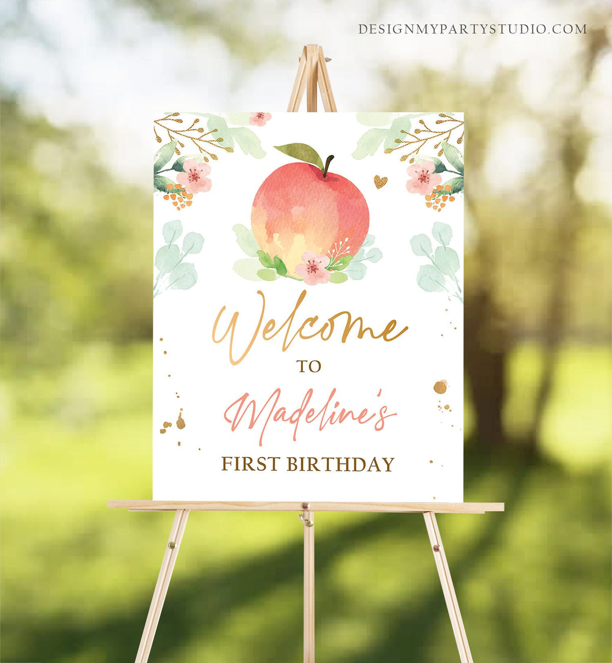 Editable Peach Welcome Sign Sweet as a Peach Birthday Sign Peach 1st Birthday Decor Welcome Poster Peaches Digital Template Printable 0401