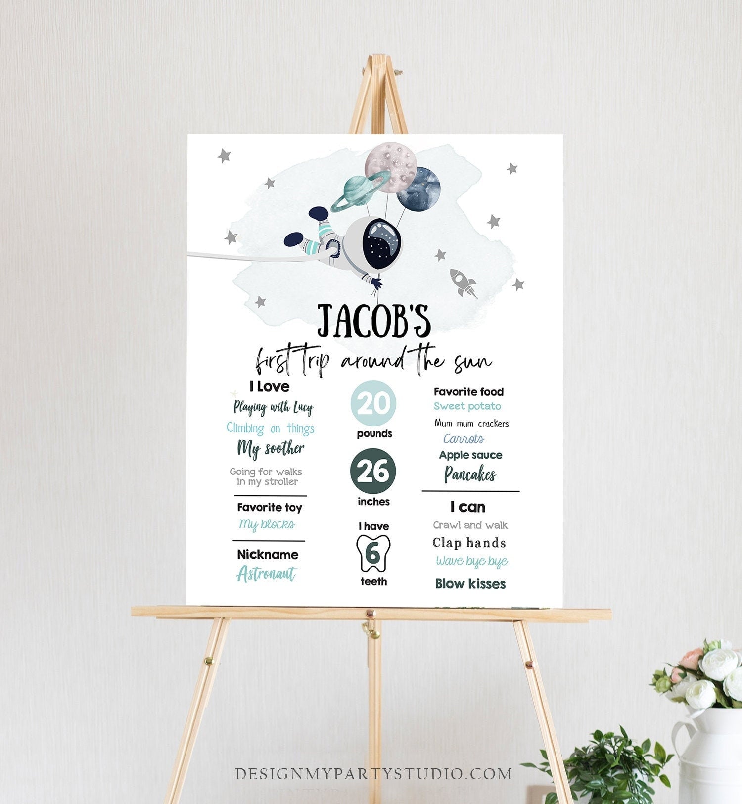 Editable Outer Space Birthday Milestones Sign Trip Around the Sun Boy 1st Birthday Astronaut Galaxy Planets Digital Template Printable 0366