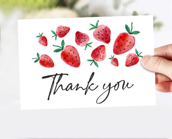 Strawberry Thank You Card Girl Strawberry Birthday Party Thank You Note Girl Berry Sweet Printable Download Digital Farmers Market 0399