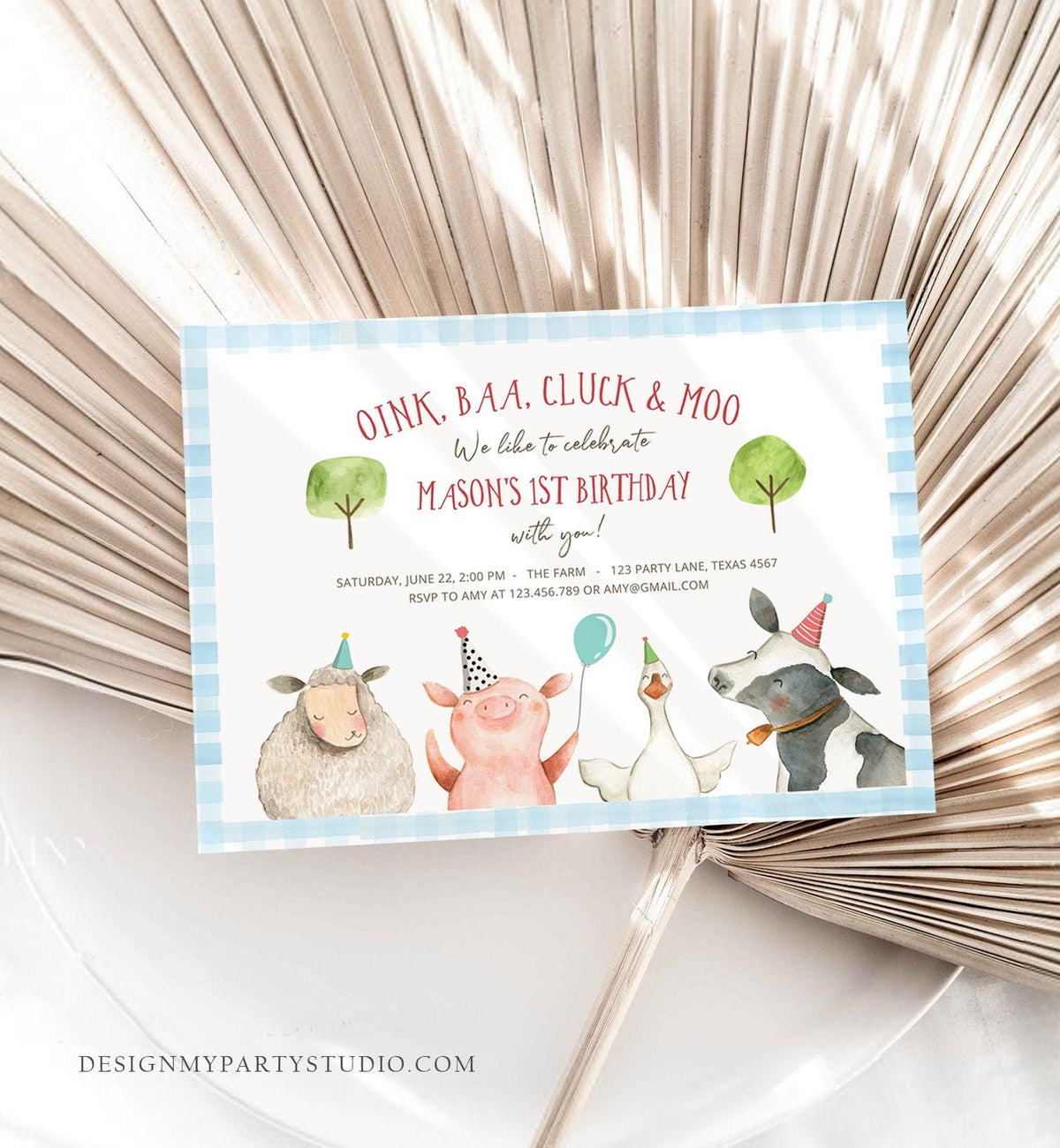 Editable Farm Birthday Invitation Boy Farm Animals Boy Barnyard Birthday Party Animals Printable Invitation Template Digital Corjl 0155