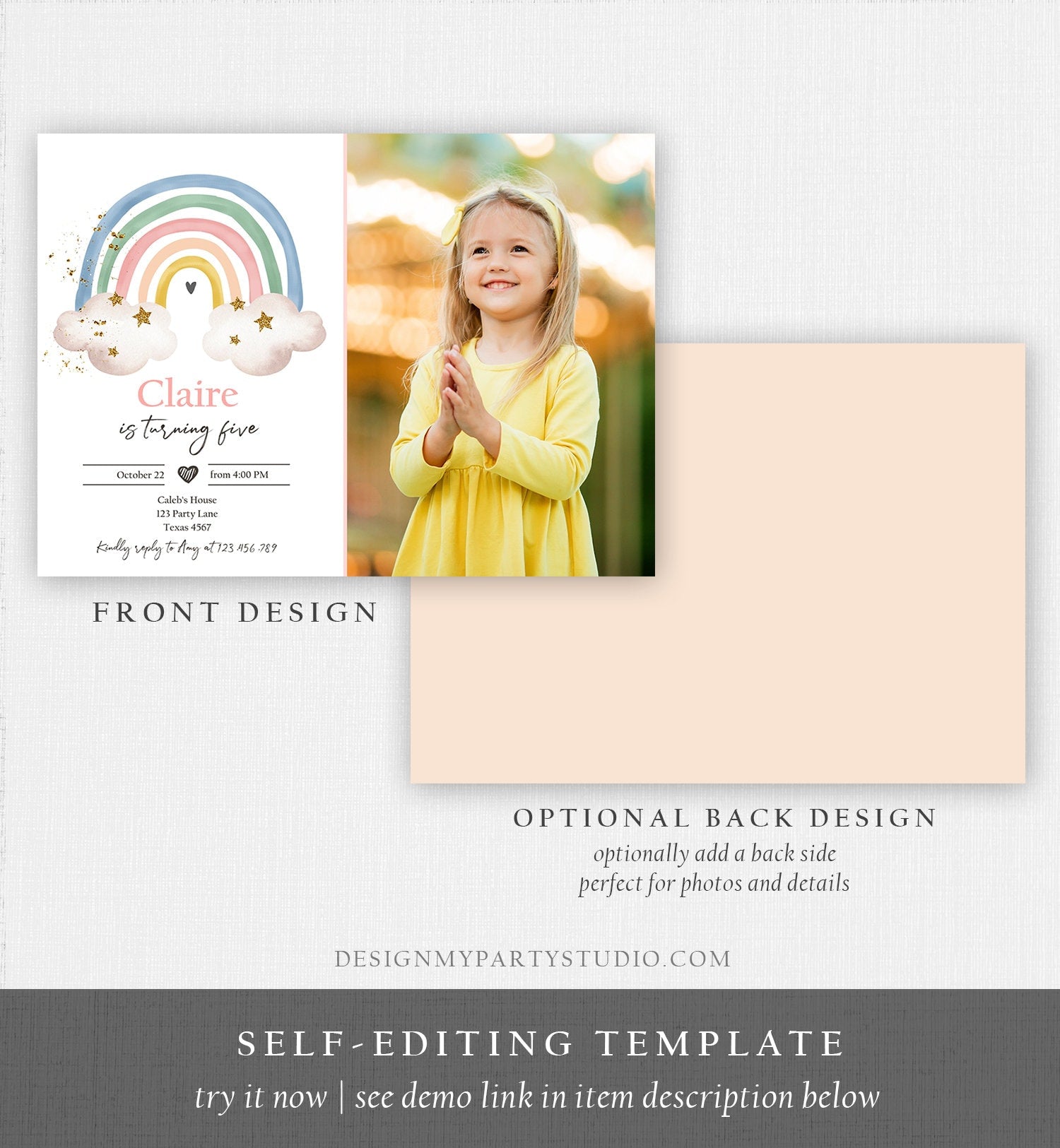 Editable Rainbow Birthday Invitation Pastel Rainbow Invite Girl Over The Rainbow Party Modern Boho Printable Download Corjl Template 0387