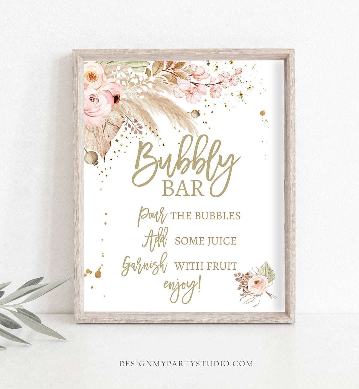 Bubbly Bar Sign Pampas Grass Bridal Shower Sign Champagne Bar Boho Bohemian Tropical Desert Bar Sign Bubbly 8x10 Download Printable 0395