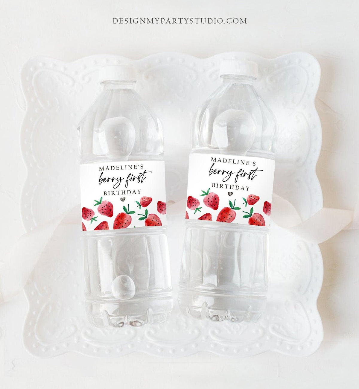 Editable Strawberry Water Bottle Label Strawberry Birthday Decor Berry Sweet 1st Birthday First Printable Berry First Digital Template 0399