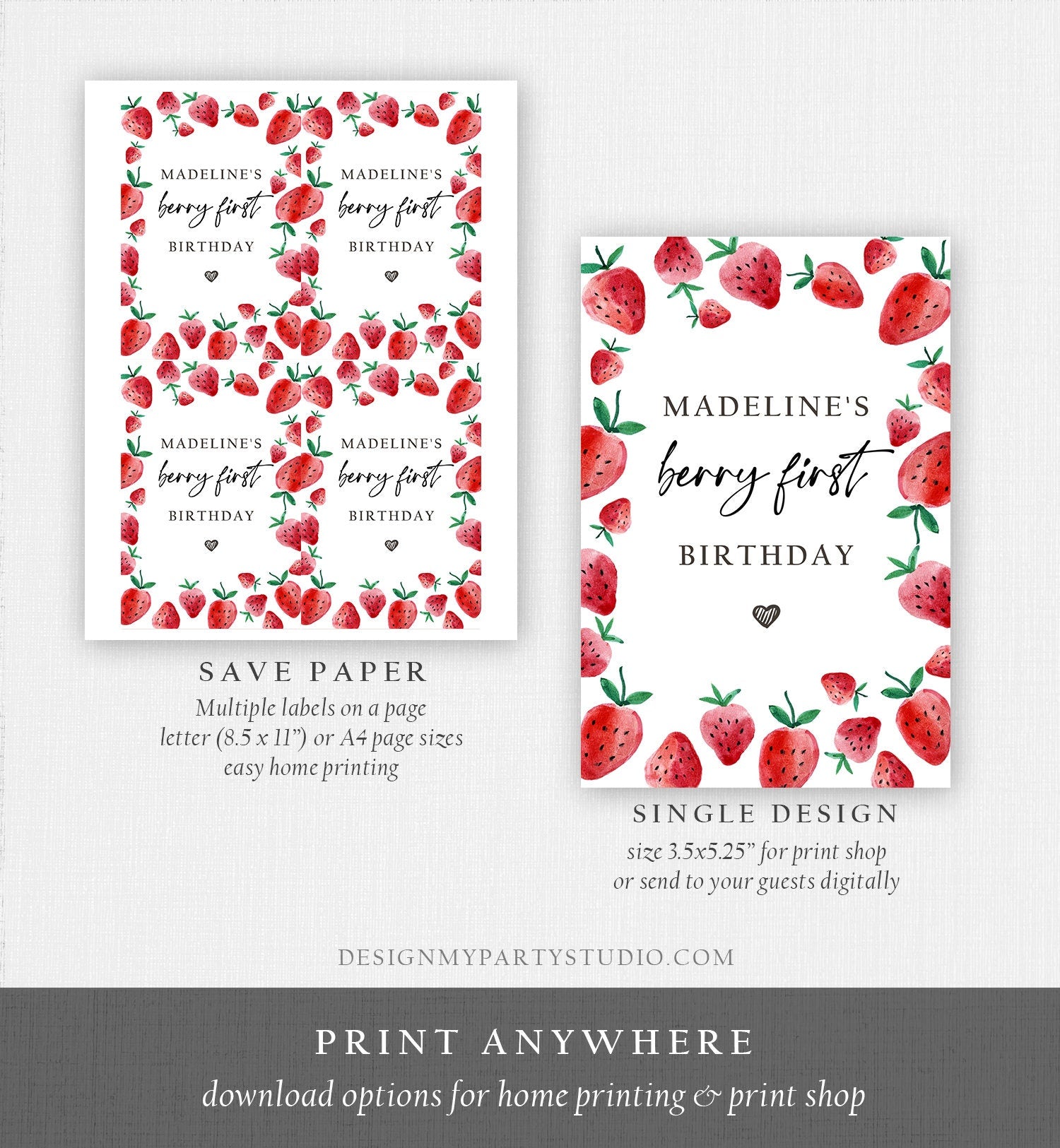 Editable Strawberry Juice Pouch Label Juice Favors Strawberry Birthday Party Girl Berry Sweet Download Digital Template Printable 0399