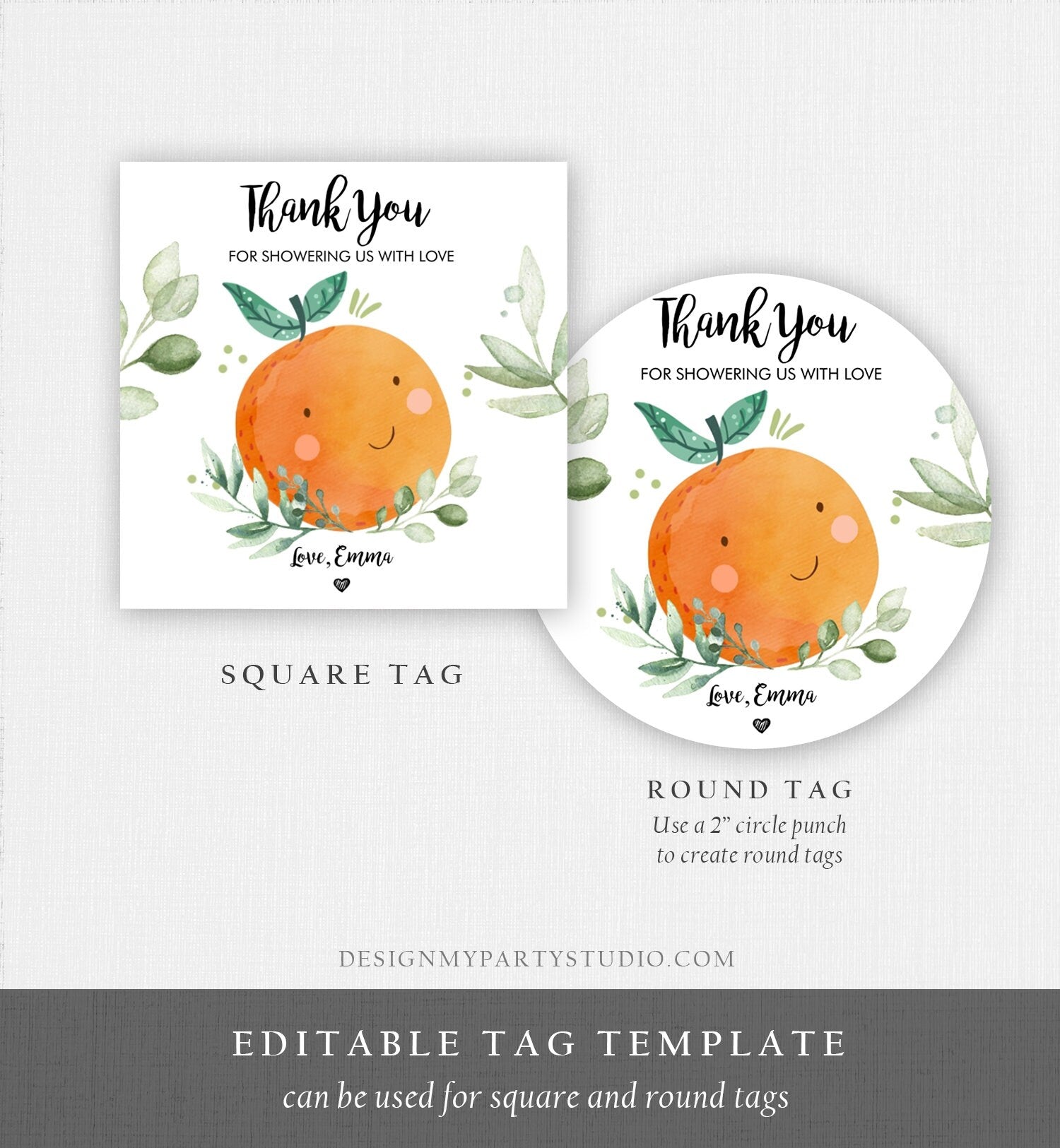 Editable A Little Cutie is on The Way Favor Tag Orange Clementine Baby Shower Cutie Gift Greenery Neutral Digital Template Printable 0330