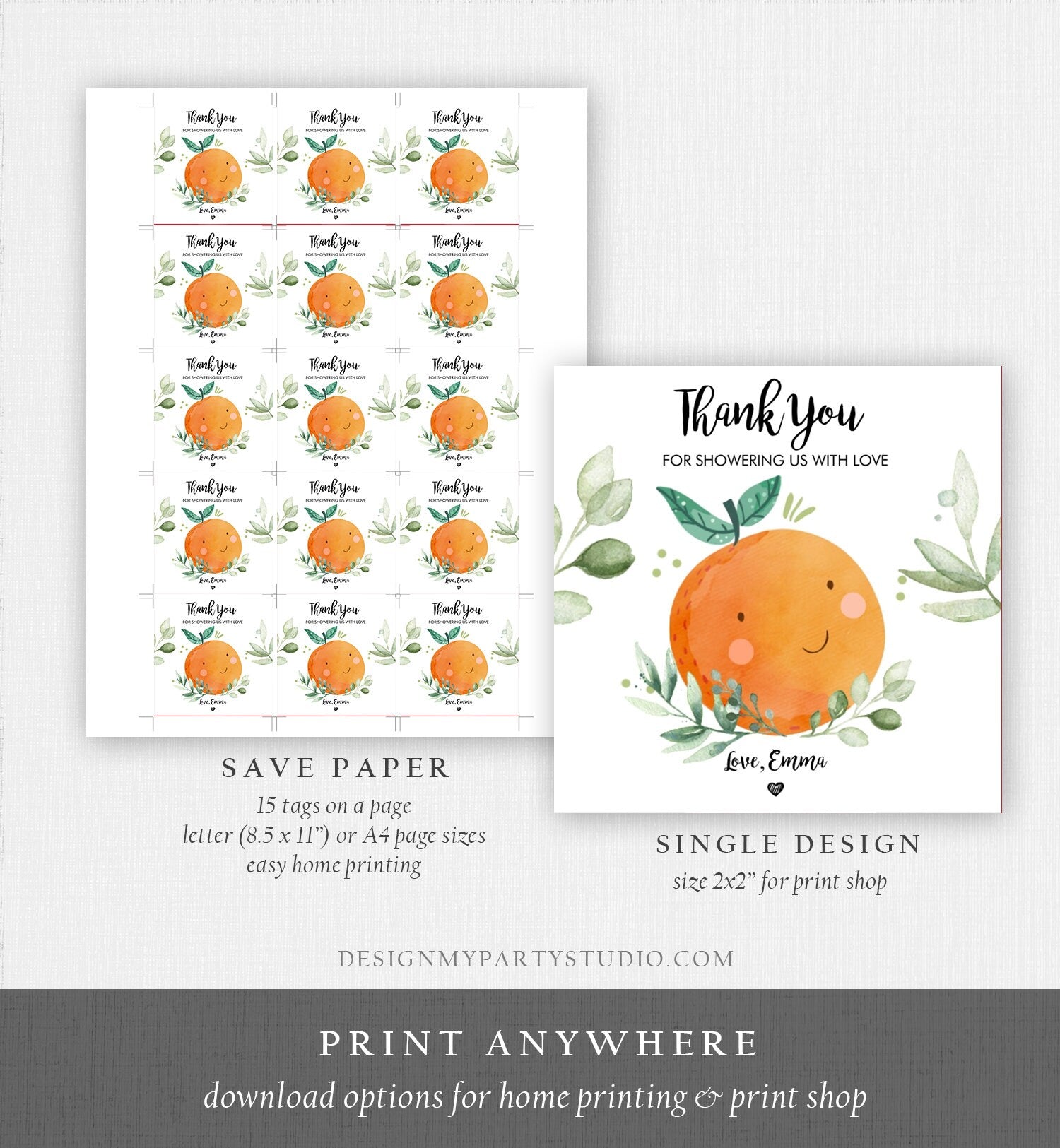 Editable A Little Cutie is on The Way Favor Tag Orange Clementine Baby Shower Cutie Gift Greenery Neutral Digital Template Printable 0330