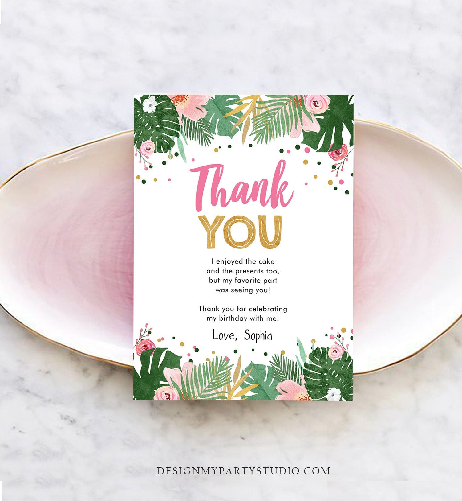 Editable Thank You Card Safari Wild One Two Wild and Three Wild Things Thank You Note Black Gold Photo Girl Pink Jungle Corjl Template 0332