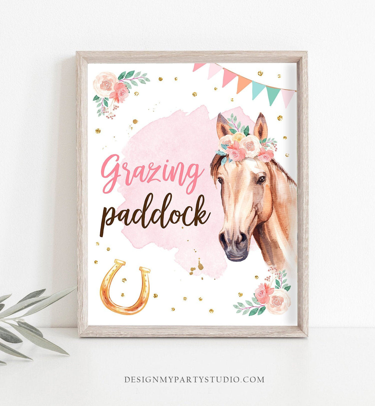 Grazing Paddock Sign Cowgirl Party Decor Floral Pink Horse Birthday Snacks Table Sign Horse Party Sign Decor Instant Download PRINTABLE 0398