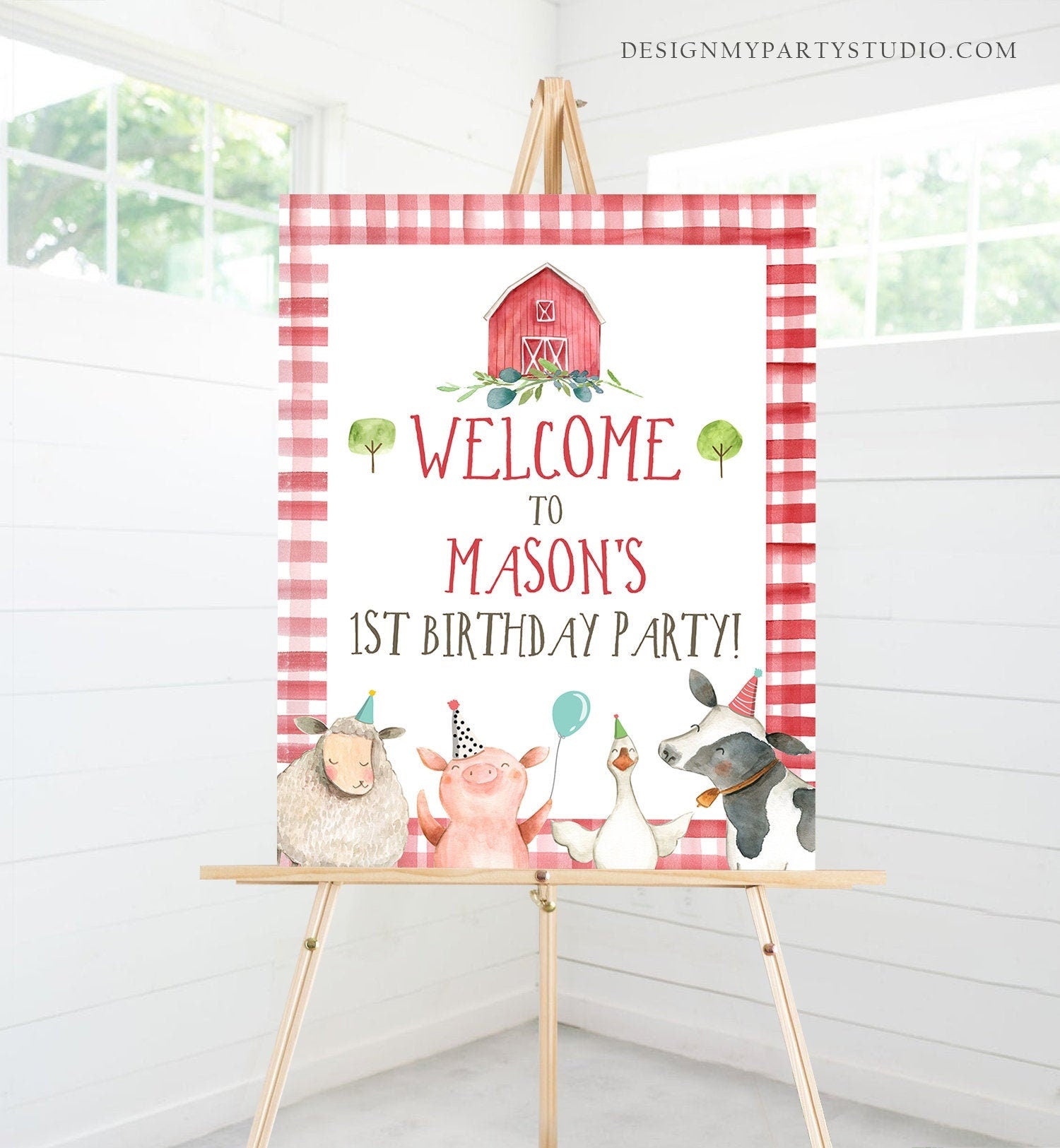 Editable Farm Birthday Welcome Sign Boy Barnyard Birthday Welcome Sign Farm Animals Birthday Welcome Boy Template Corjl PRINTABLE 0155