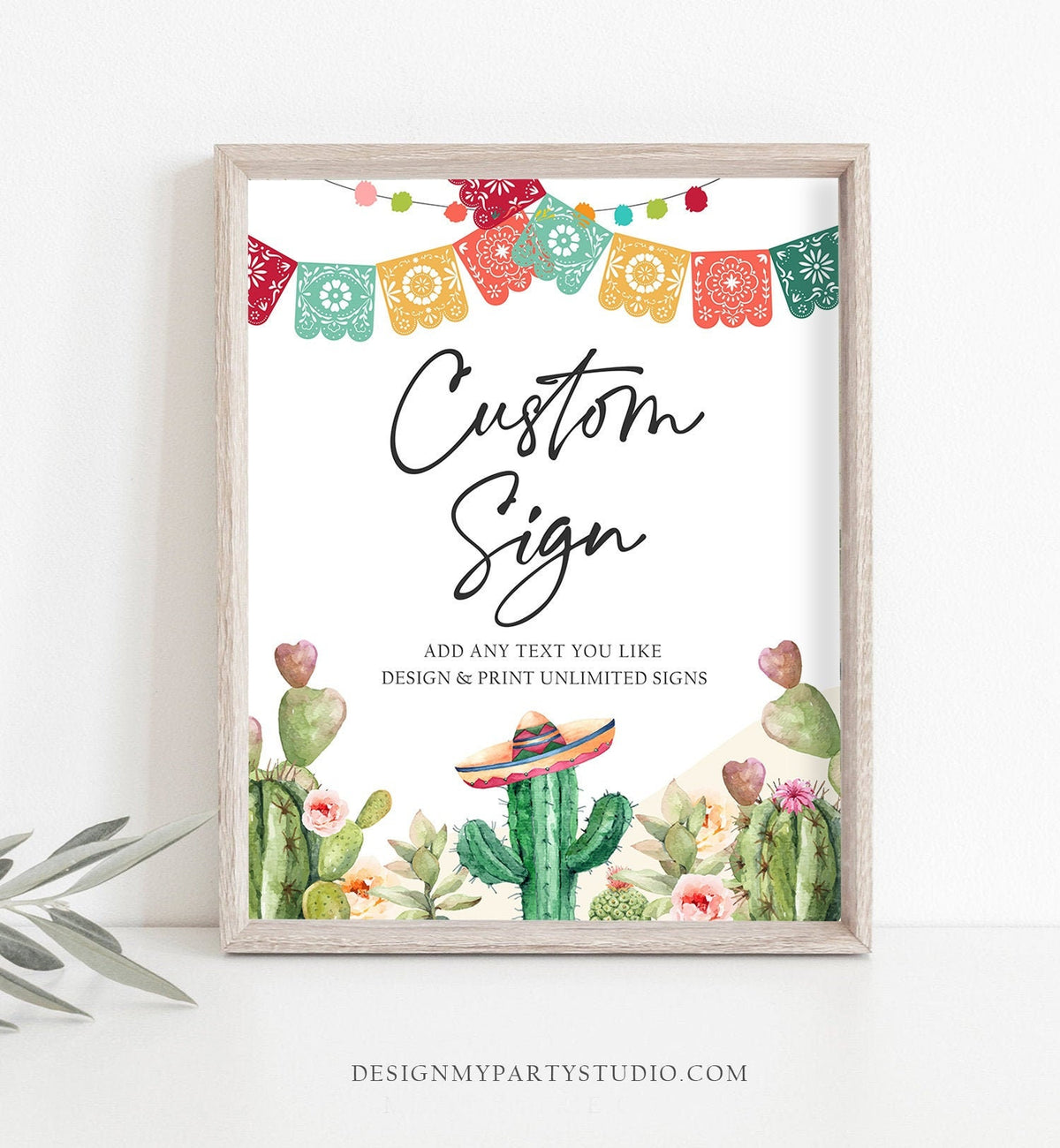 Editable Custom Sign Fiesta Cactus Sign Fiesta Decor Succulent Table Sign Shower Decor Mexican Watercolor Corjl Template Printable 8x10 0404