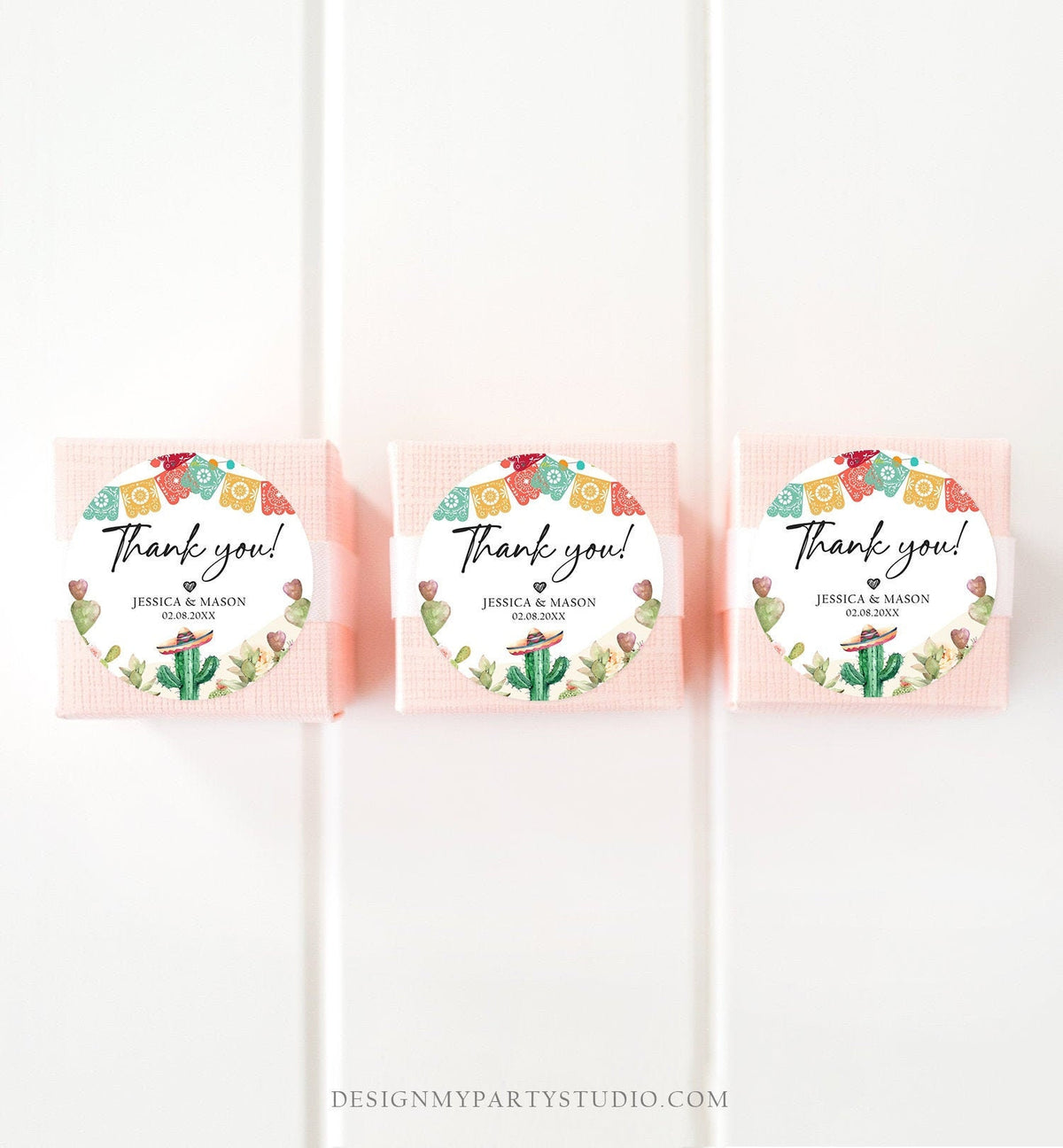 Editable Cactus Thank You Favor Tag Round Squared Fiesta Baby Shower Birthday Bridal Watercolor Sticker Succulent Corjl Template 0404