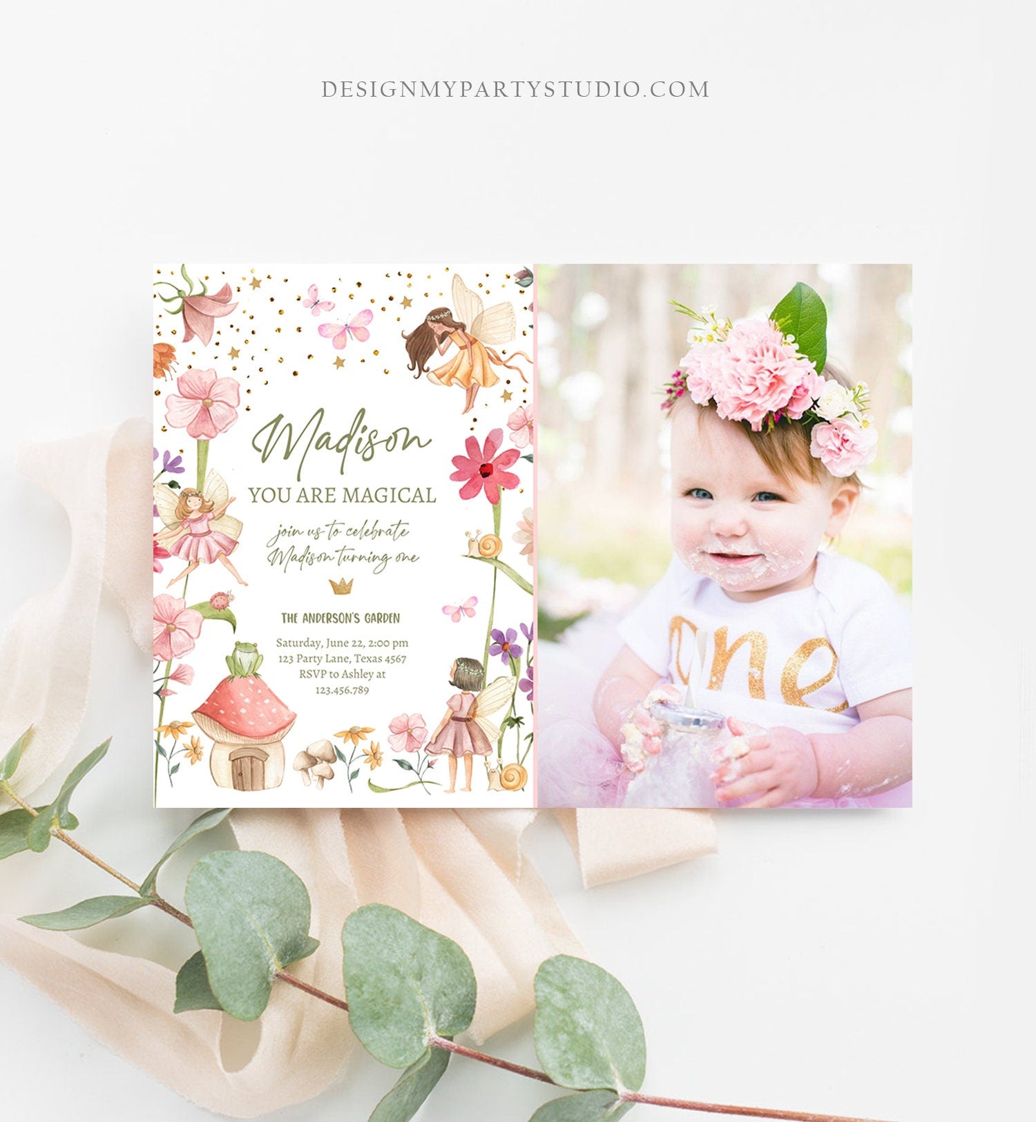 Editable Fairy Birthday Invitation Fairy Garden Birthday Fairy Forest Girls 1st Birthday Magical Download Printable Template Corjl 0406