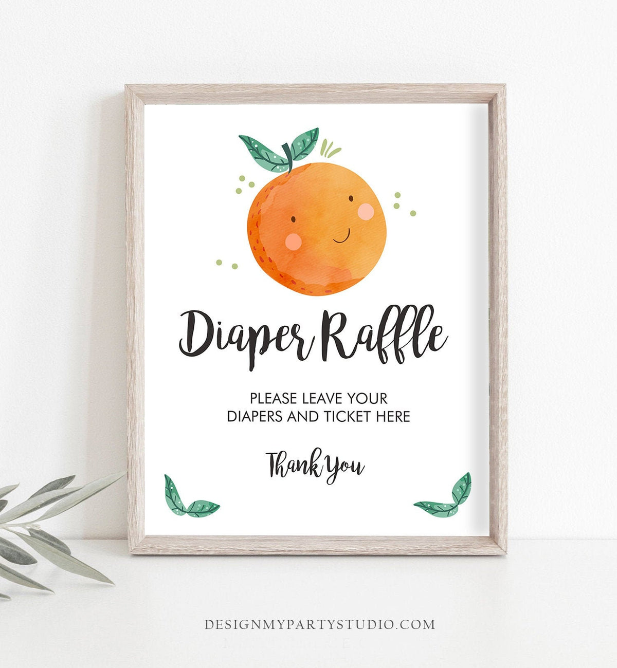 Diaper Raffle Sign Orange Baby Shower Little Cutie Couples Shower Decor Citrus Gender Neutral Diapers Orange 8x10 Download Printable 0330