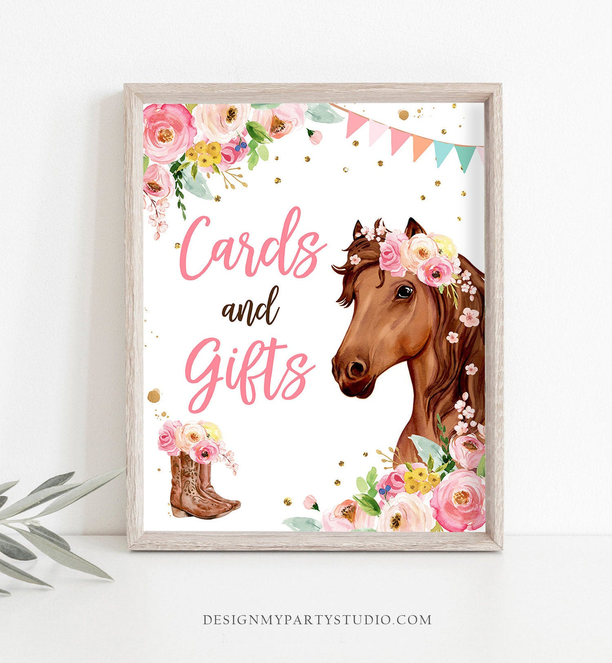 Cards and Gifts Sign Gifts Table Decor Pink Horse Birthday Cowgirl Table Sign Horse Party Decorations Pony Party Download Printable 0408