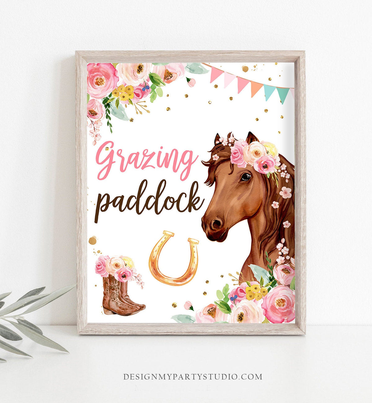 Grazing Paddock Sign Cowgirl Party Decor Floral Pink Horse Birthday Table Sign Pony Party Signs Decorations Snacks Download Printable 0408