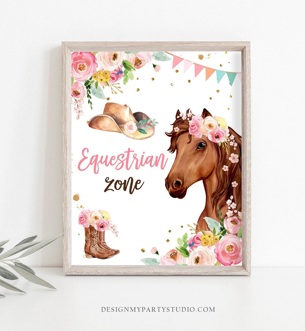 Equestrian Zone Sign Horse Party Sign Table Decor Floral Horse Birthday Cowgirl Trail Rides Sign Pony Rides Decor Download Printable 0408