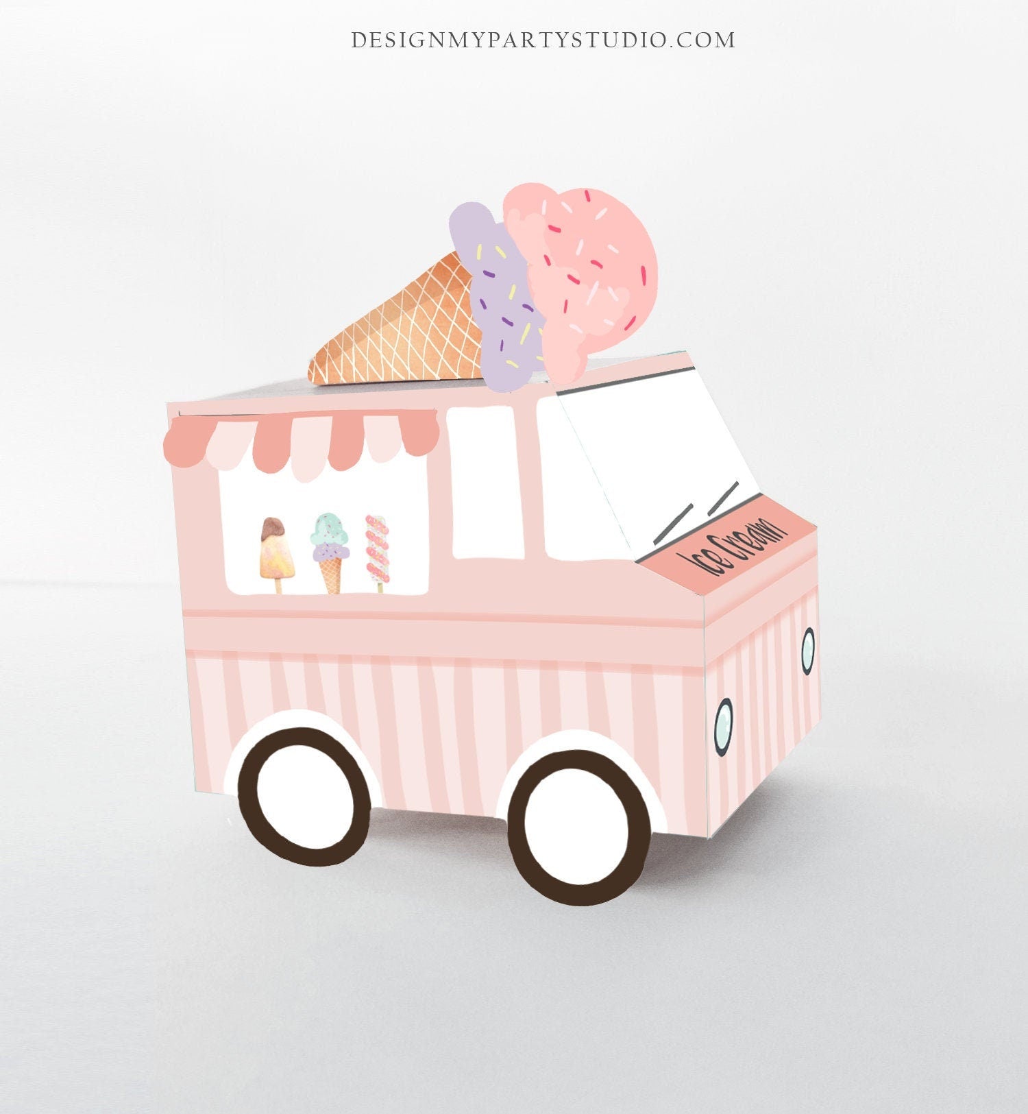 Printable Ice Cream Birthday Ice Cream Party Favor Box Ice Cream Centerpieces Table Decor Decorations Truck Pink Girl DIY Digital 0415