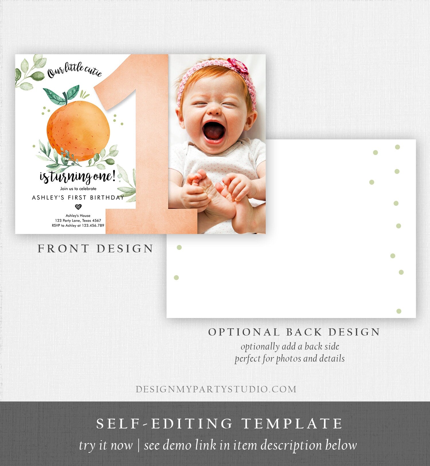 Editable Little Cutie Birthday Invitation Clementine Oranges Party Boy Girl Orange Invitation Citrus Download Printable Corjl Template 0330