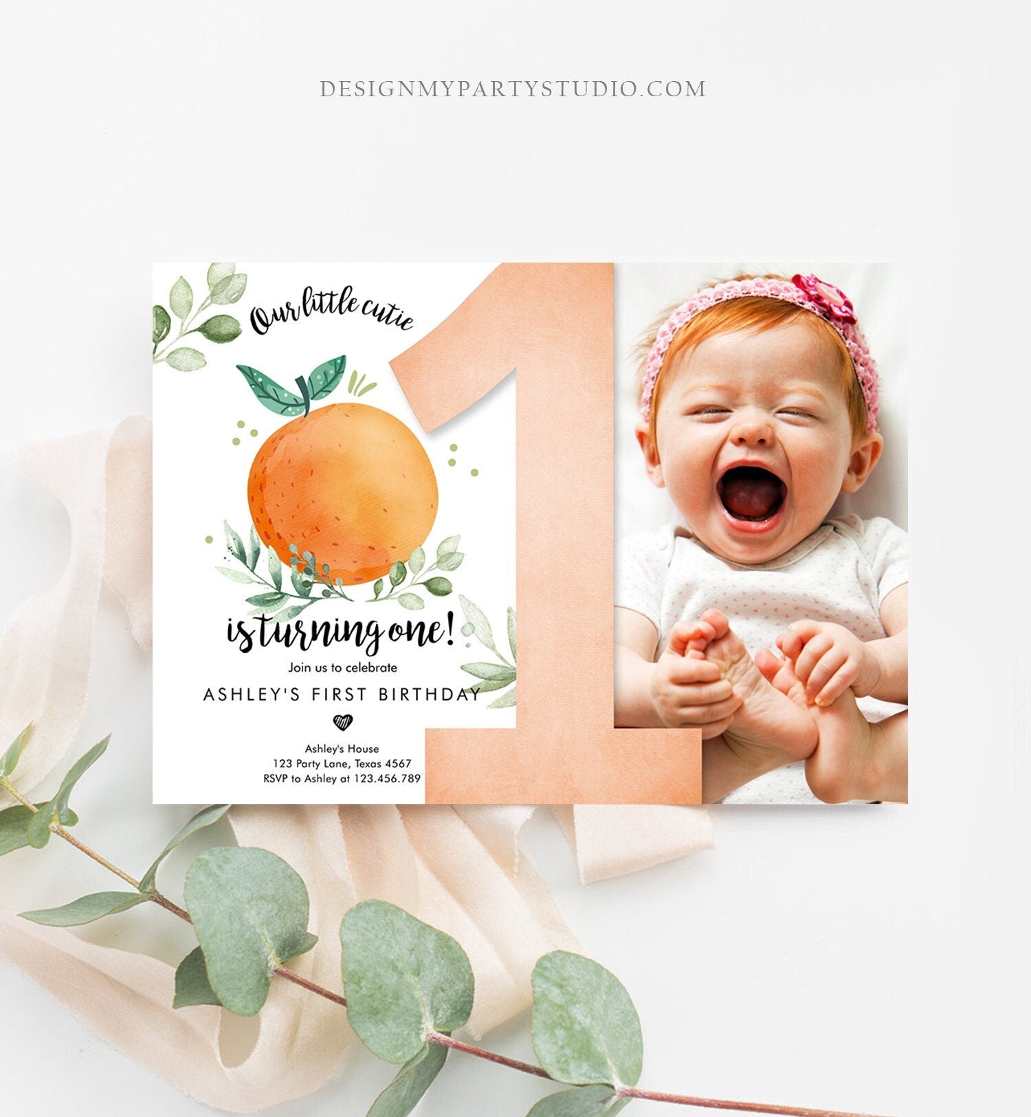 Editable Little Cutie Birthday Invitation Clementine Oranges Party Boy Girl Orange Invitation Citrus Download Printable Corjl Template 0330