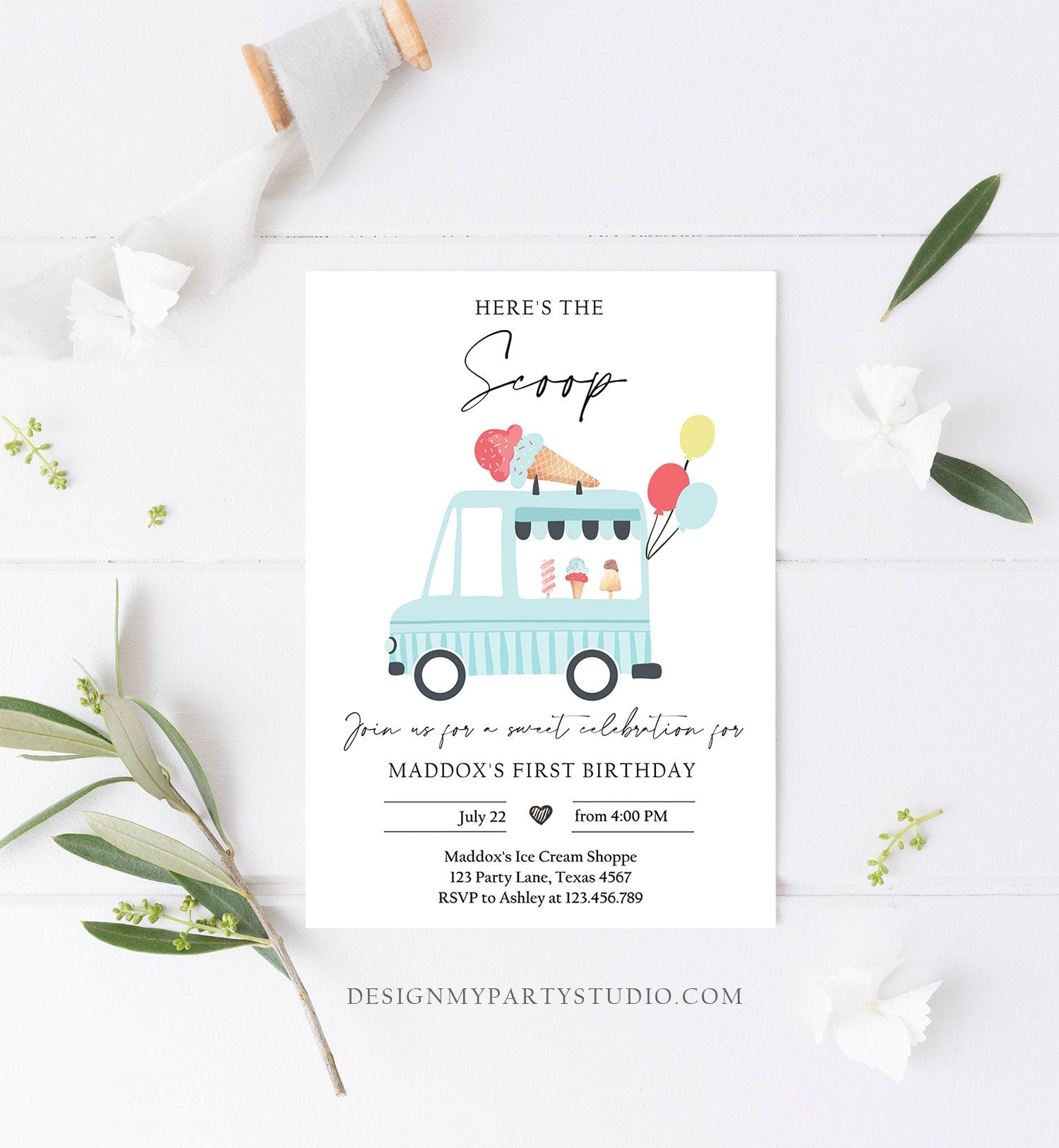 Editable Ice Cream Truck Birthday Invitation Ice Cream Truck Invite Boy Modern Ice Cream Shoppe Van The Scoop Printable Template Evite 0415