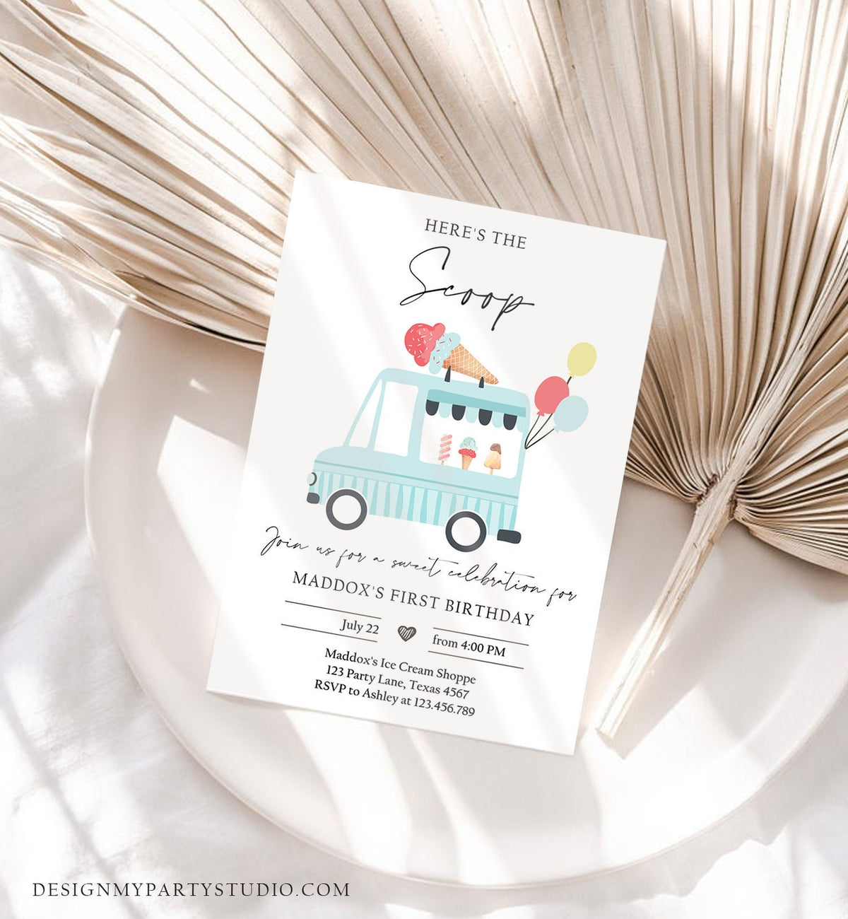 Editable Ice Cream Truck Birthday Invitation Ice Cream Truck Invite Boy Modern Ice Cream Shoppe Van The Scoop Printable Template Evite 0415