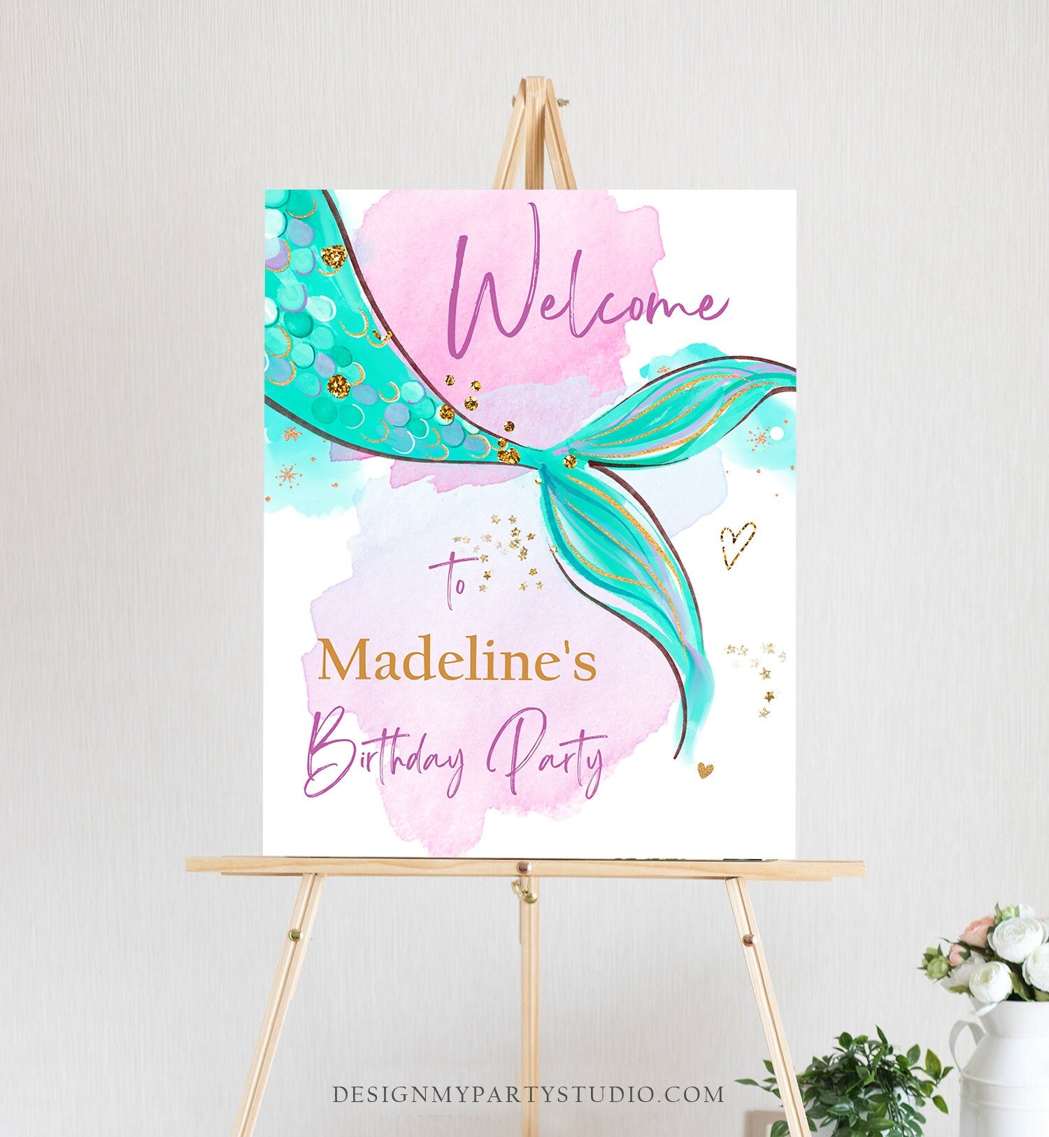 Editable Mermaid Welcome Sign Mermaid Birthday Sign Girl Mermaid Tail Birthday Decor Welcome Under The Sea Template Corjl PRINTABLE 0403