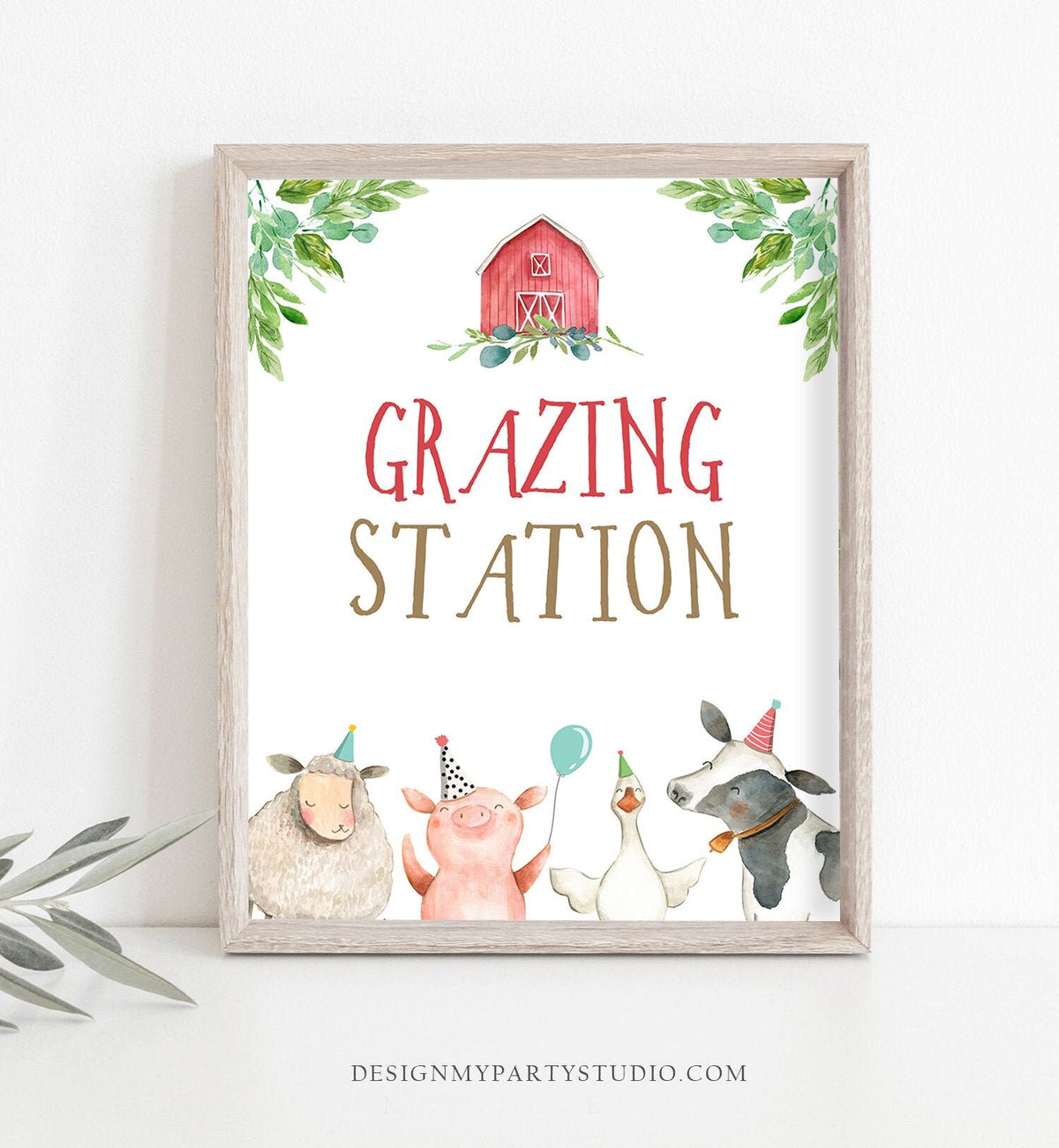 Grazing Station Food Party Sign Farm Birthday Sign Table Decor Barnyard Birthday Farm Animals Boy Red Snacks Farm Party Printable 0155