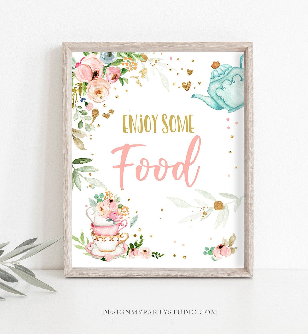 Enjoy Some Food Sign Tea Birthday Party Sign Pink Gold Floral Tea Birthday Food Table Sign Favor Decorations Instant Download Printable 0349