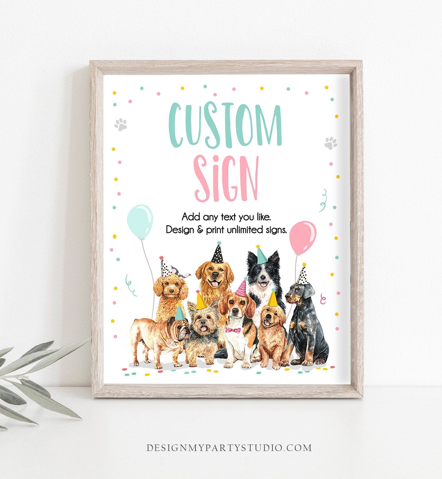 Editable Custom Sign Puppy Birthday Dog Birthday Party Sign Girl Pawty Decor Vet Adopt Table Sign Decor Download Template Printable 0384