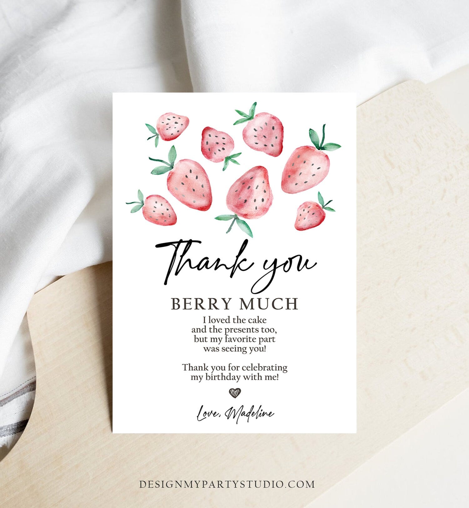 Editable Strawberry Thank You Card Strawberry Birthday First Berry Much Farmers Market Strawberries Download Printable Template Corjl 0399