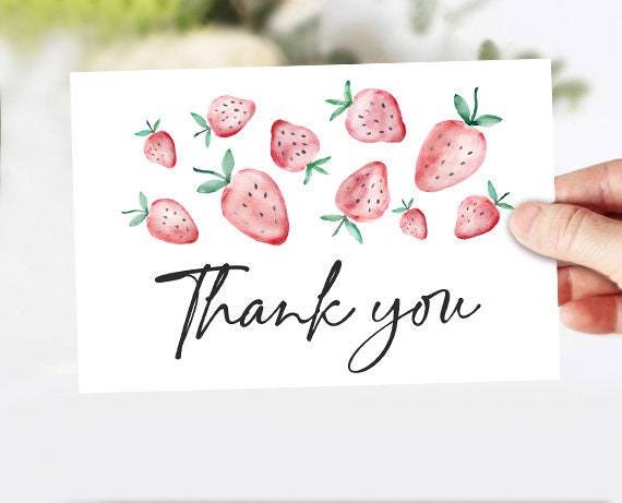 Strawberry Thank You Card Girl Strawberry Birthday Party Thank You Note Girl Berry Sweet Printable Instant Download Corjl Digital 0399