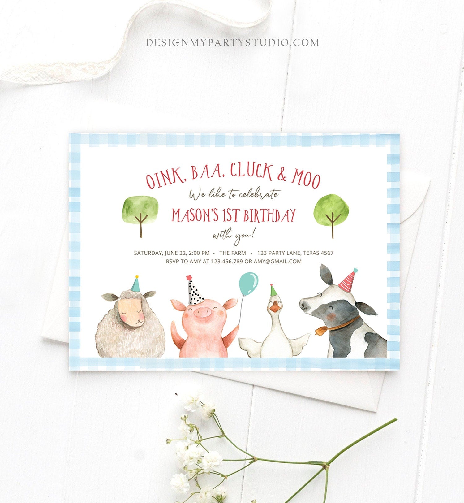 Editable Farm Birthday Invitation Boy Farm Animals Boy Barnyard Birthday Party Animals Printable Invitation Template Digital Corjl 0155