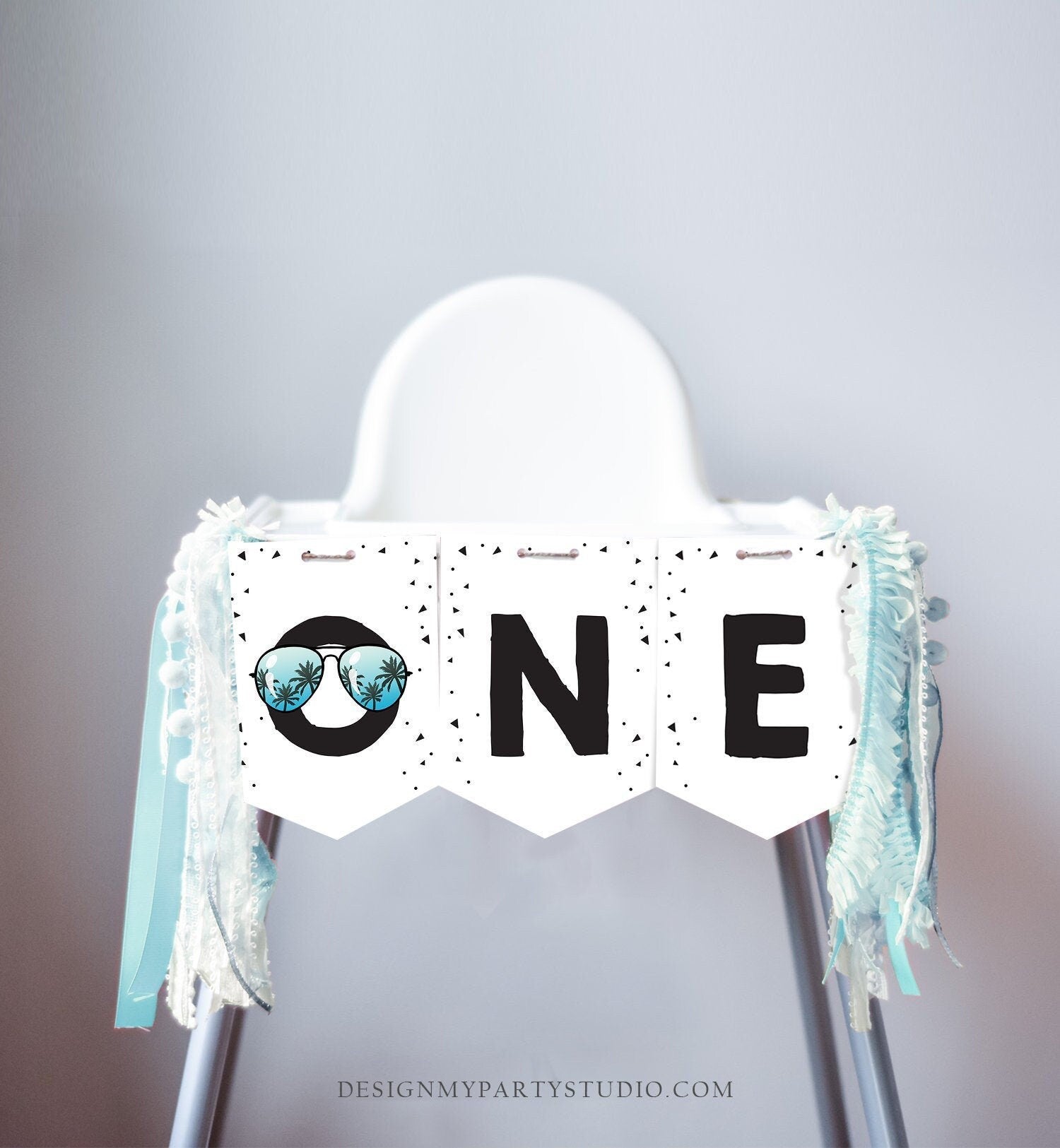 One Cool Dude High Chair Banner Sunglasses Palm 1st First Birthday Boy High Chair ONE Banner Party Decor Digital Download Printable 0136