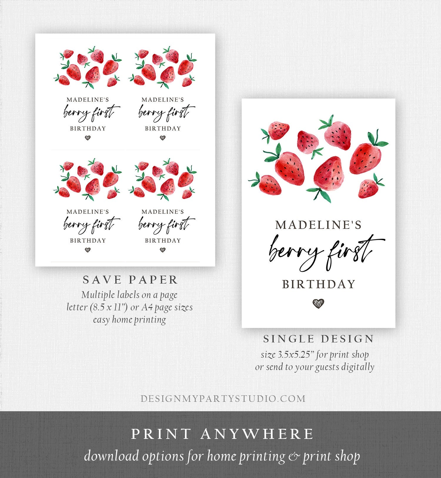 Editable Strawberry Juice Pouch Label Juice Favors Strawberry Birthday Party Girl Berry Sweet Digital Download Template Printable 0399