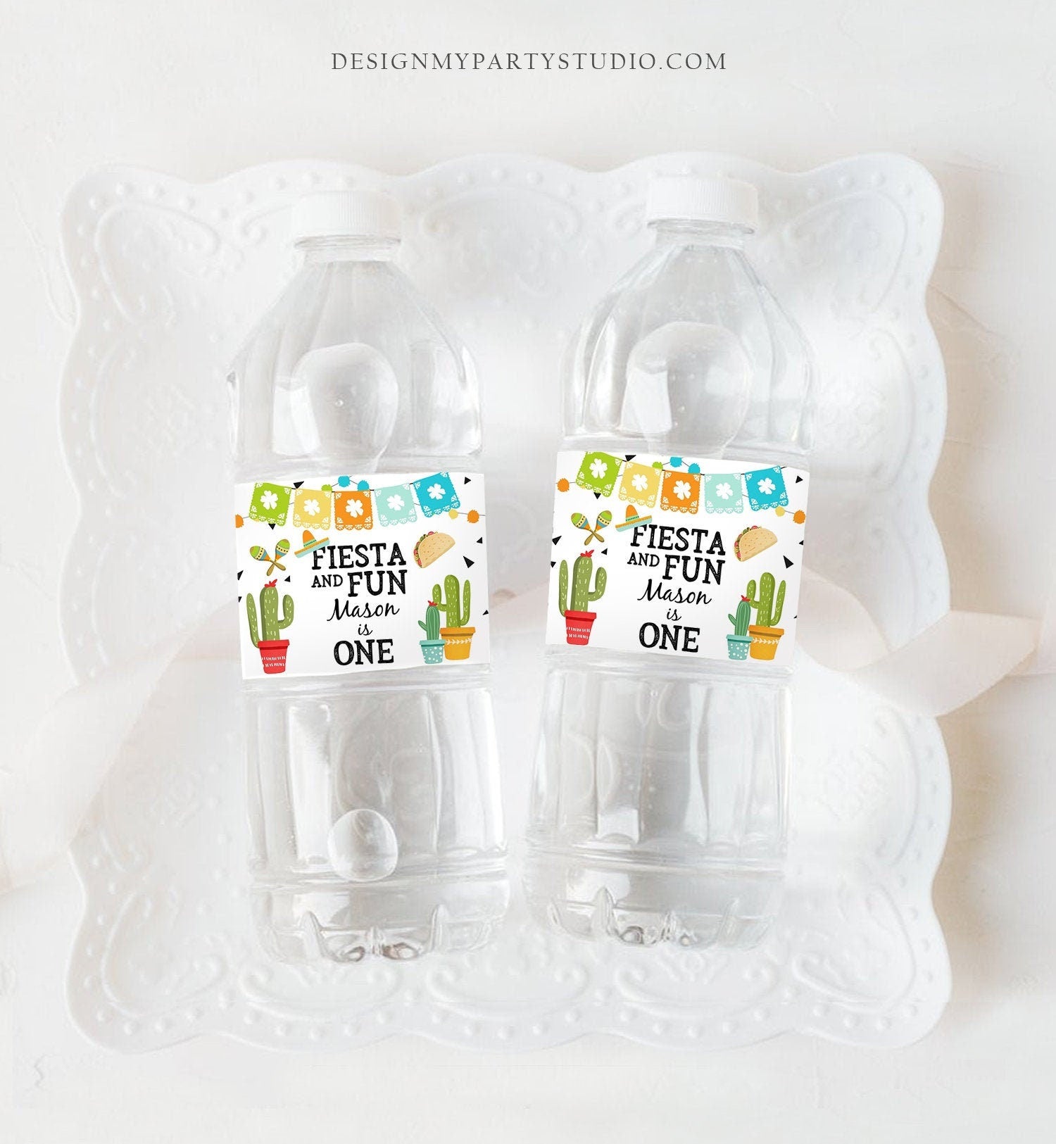 Editable Water Bottle Labels Fiesta 1st Birthday Fiesta and Fun One Cactus Mexican Printable Bottle Labels Succulent Template Printable 0161