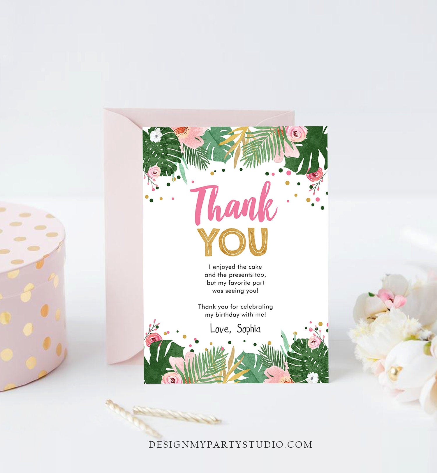 Editable Thank You Card Safari Wild One Two Wild and Three Wild Things Thank You Note Black Gold Photo Girl Pink Jungle Corjl Template 0332