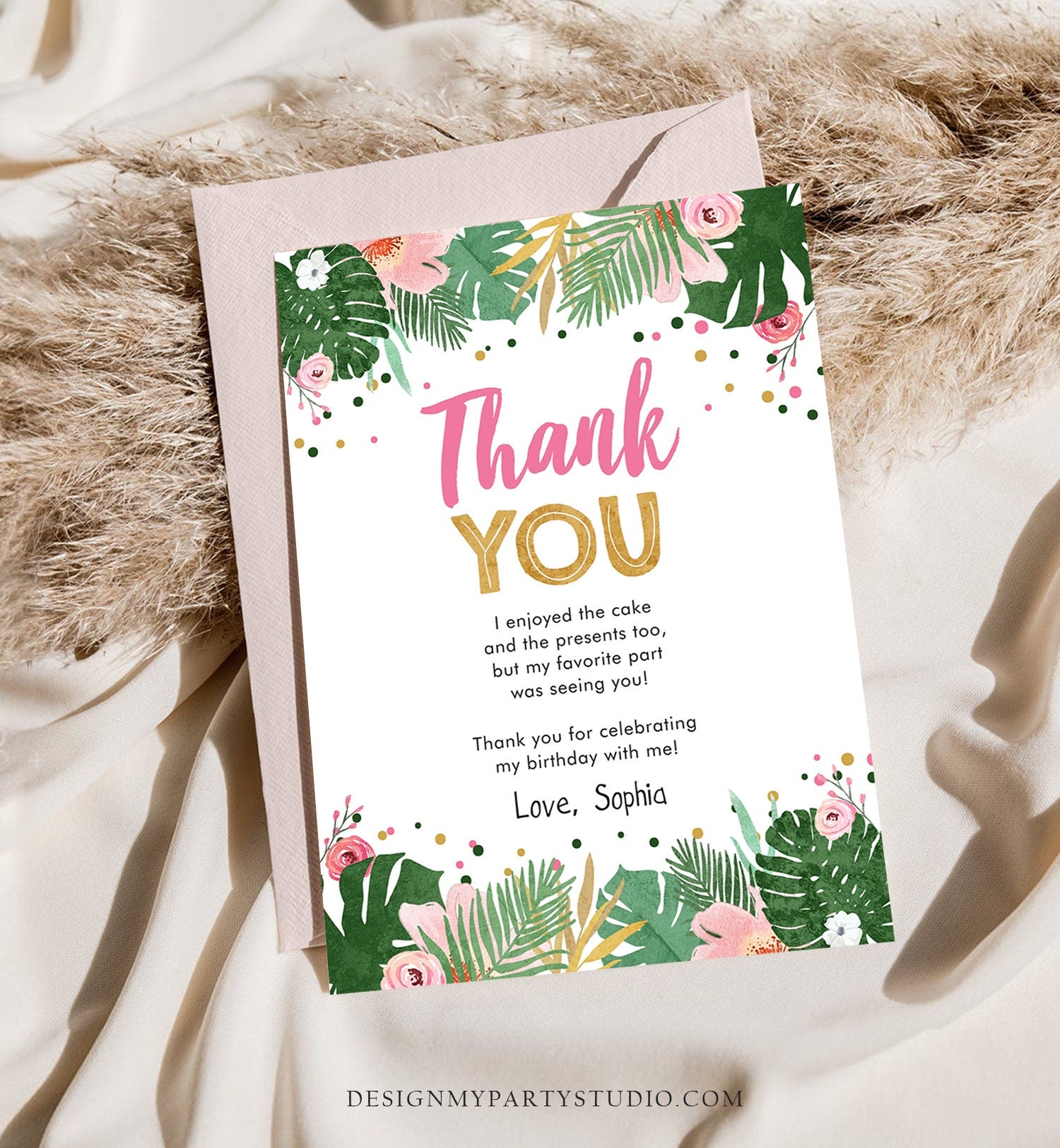 Editable Thank You Card Safari Wild One Two Wild and Three Wild Things Thank You Note Black Gold Photo Girl Pink Jungle Corjl Template 0332