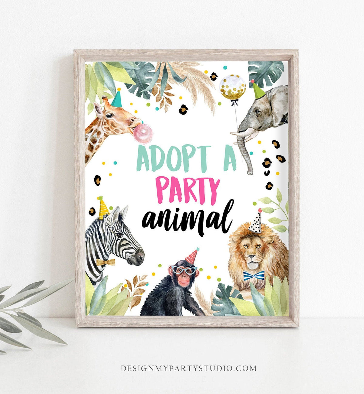 Adopt an Animal Birthday Sign Table Decor Party Animals Birthday Wild One Animals Girl Zoo Safari Table Sign Zoo Party Jungle Printable 0417