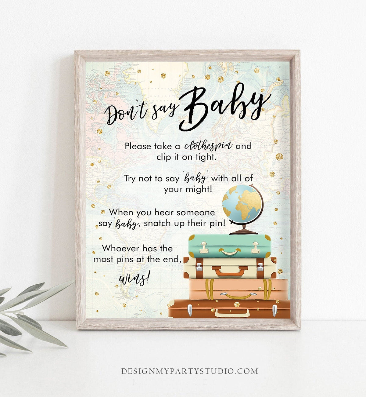 Don&#39;t Say Baby Game Sign Adventure Baby Shower Game Dont Say Baby Gender Neutral Traveling Journey Globe Instant Download Printable 0263