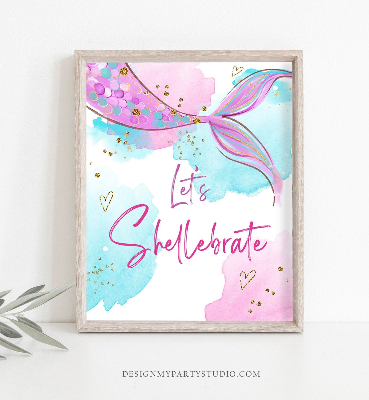 Let&#39;s Shellebrate Sign Mermaid Birthday Sign Table Decor Mermaid Party Under The Sea Favor Sign Pink Purple Instant Download PRINTABLE 0403