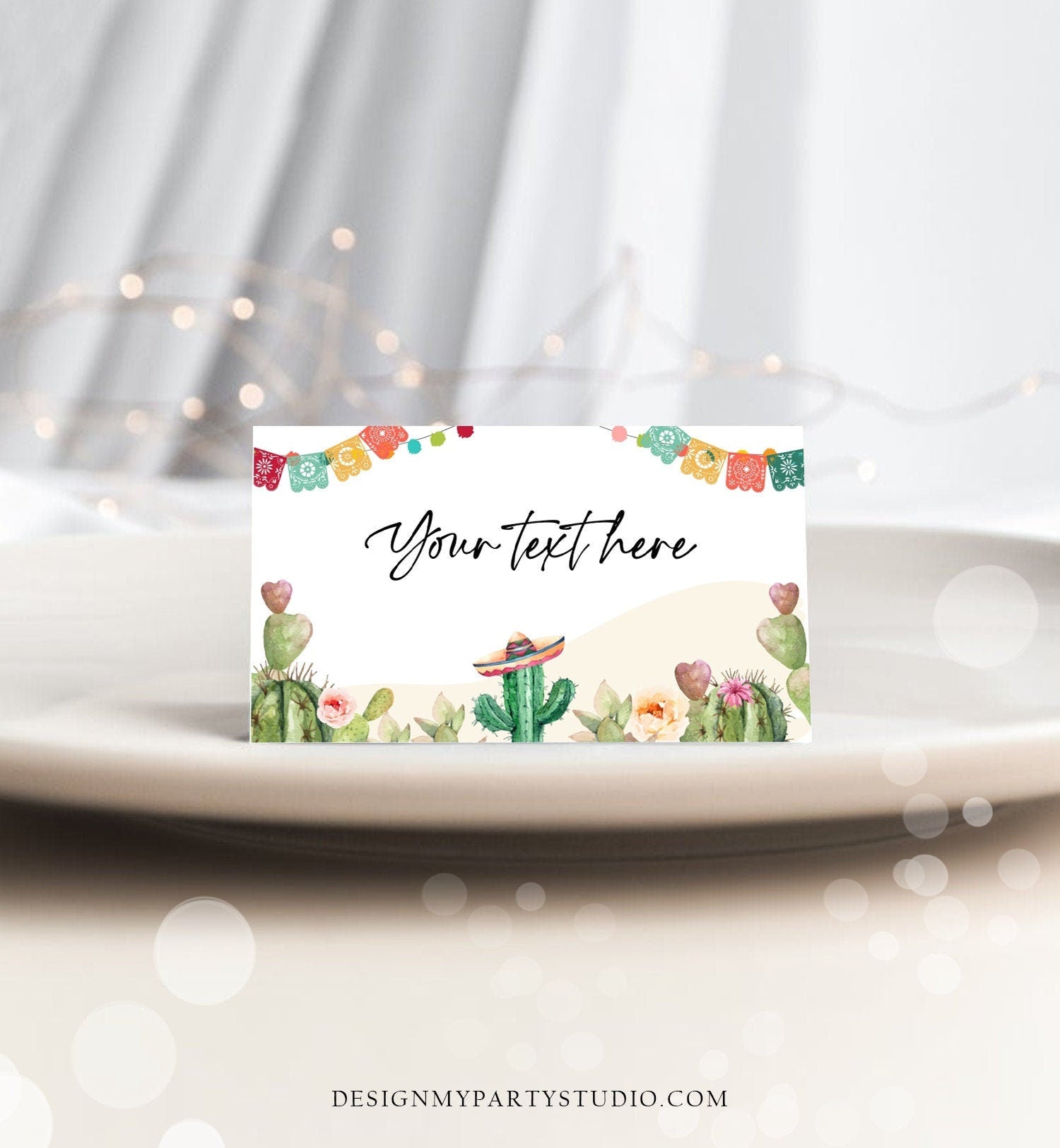 Editable Fiesta Cactus Food Labels Fiesta Party Place Card Tent Card Desert Floral Mexican Birthday Decor Digital Template Printable 0404