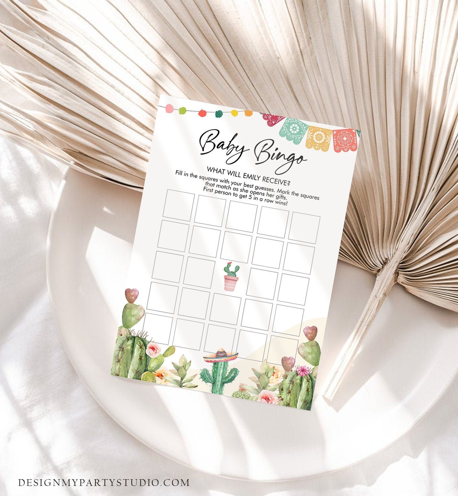 Editable Baby Bingo Game Cactus Baby Fiesta Mexican Shower Game Baby Coed Sprinkle Games Digital Download Corjl Template Printable 0404