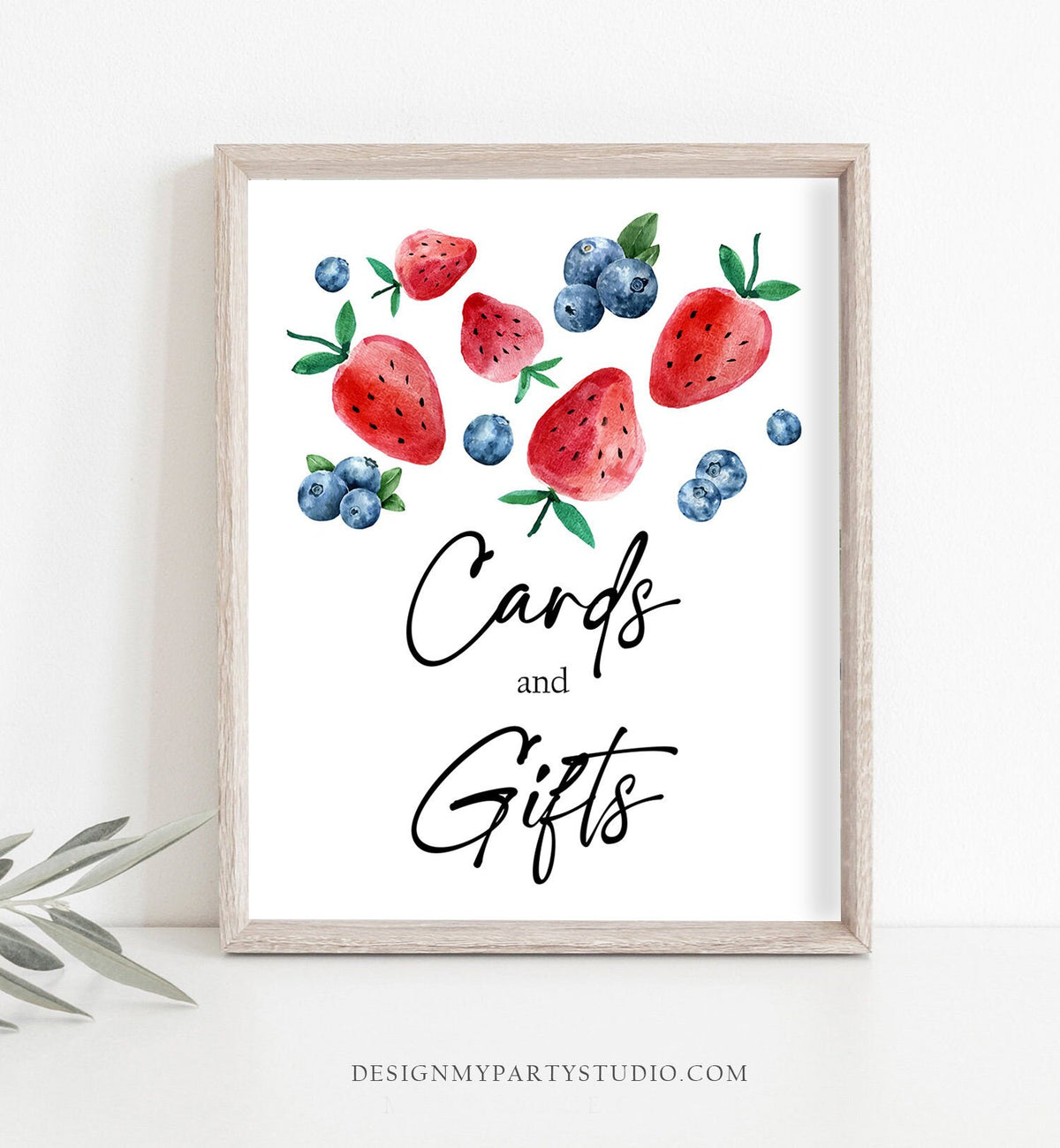 Cards and Gifts Sign Strawberry Blueberry Party Sign Birthday Sign Baby Shower Gifts Table Sign Berry Sweet Download Digital Printable 0399