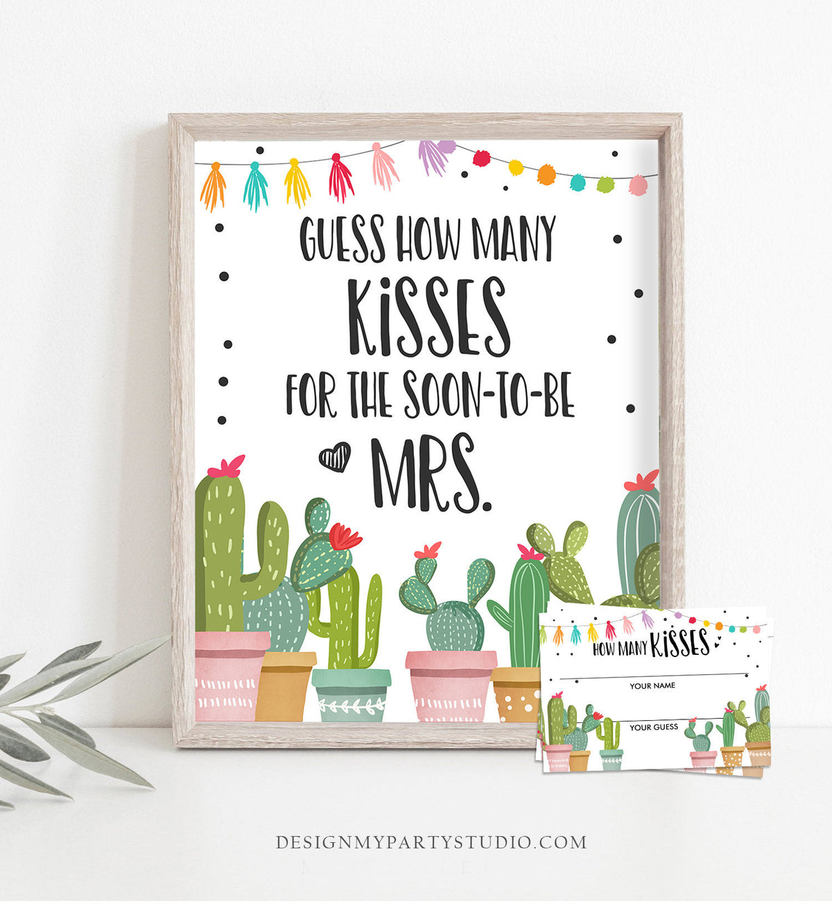 Guess How Many Kisses Cactus Bridal Shower Game Fiesta Wedding Shower Activity Are in The Jar Game Fiesta Mexican Download Printable 0254