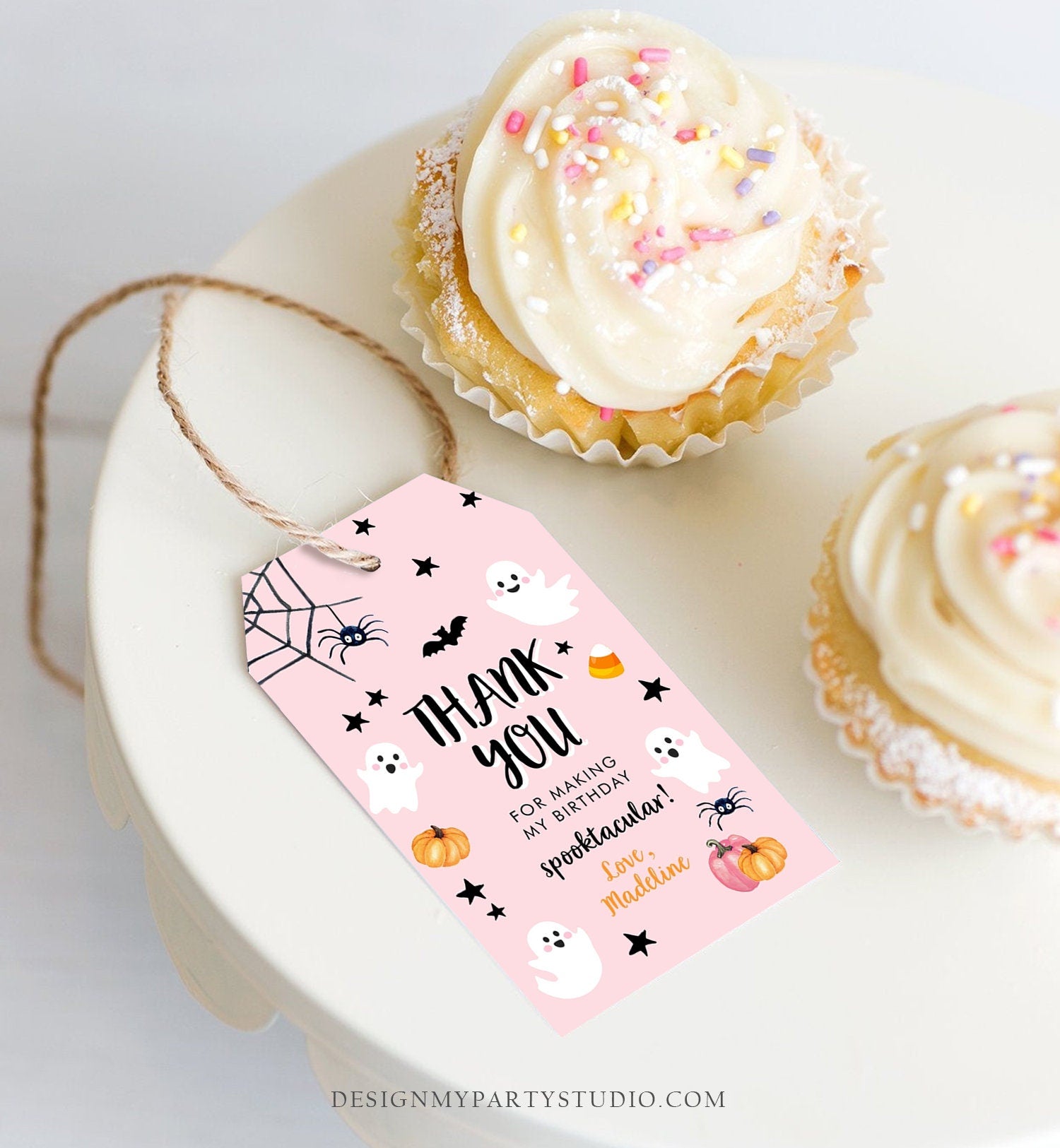 Editable Halloween Birthday Thank You Favor Tags Costume Party Girl Pink Spooktacular Ghost Party Download Printable Template Corjl 0418