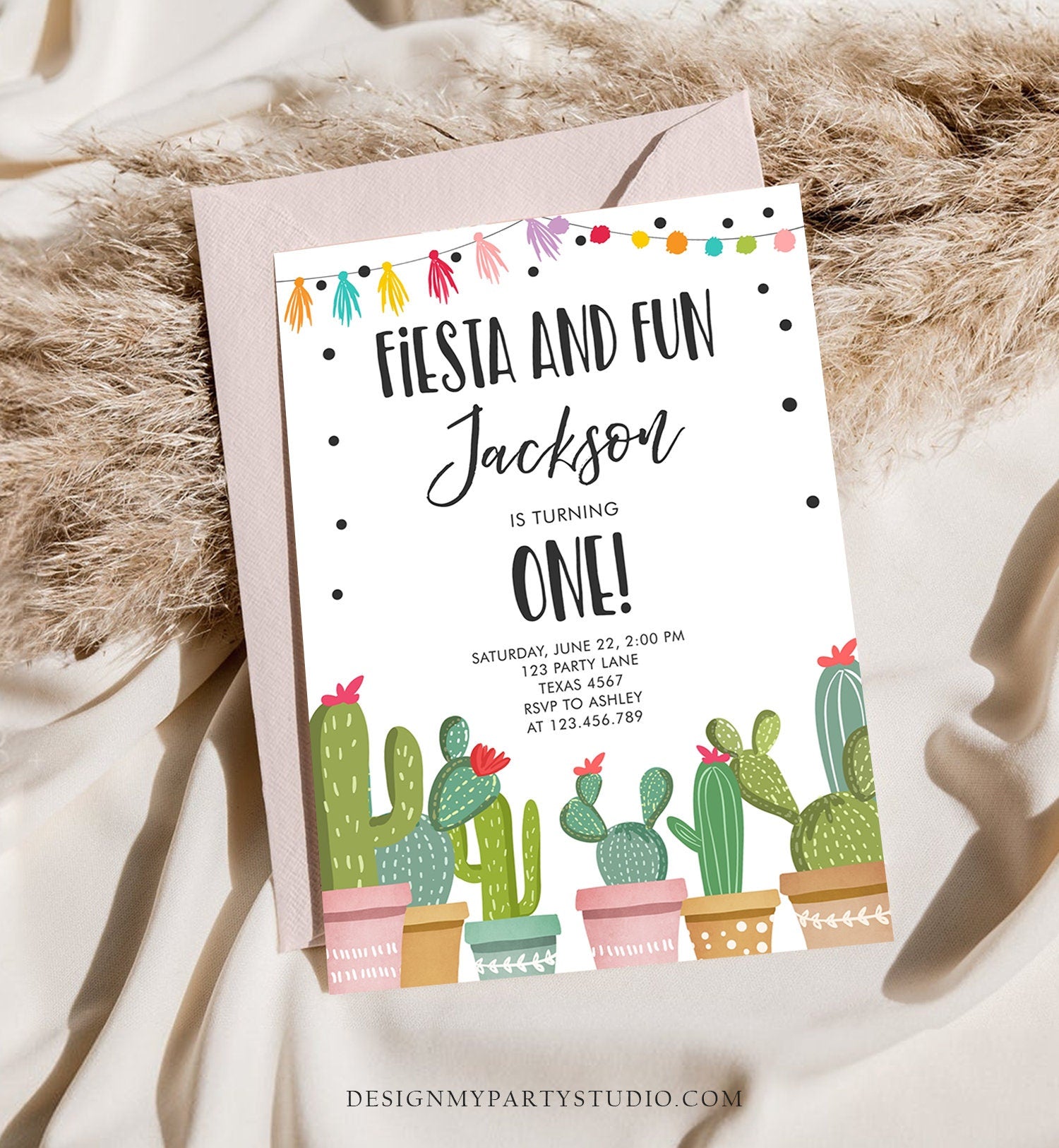 Editable Fiesta and Fun Birthday Invitation Boy First Fiesta Cactus Mexican Party Instant Download Printable Invitation Template Corjl 0254