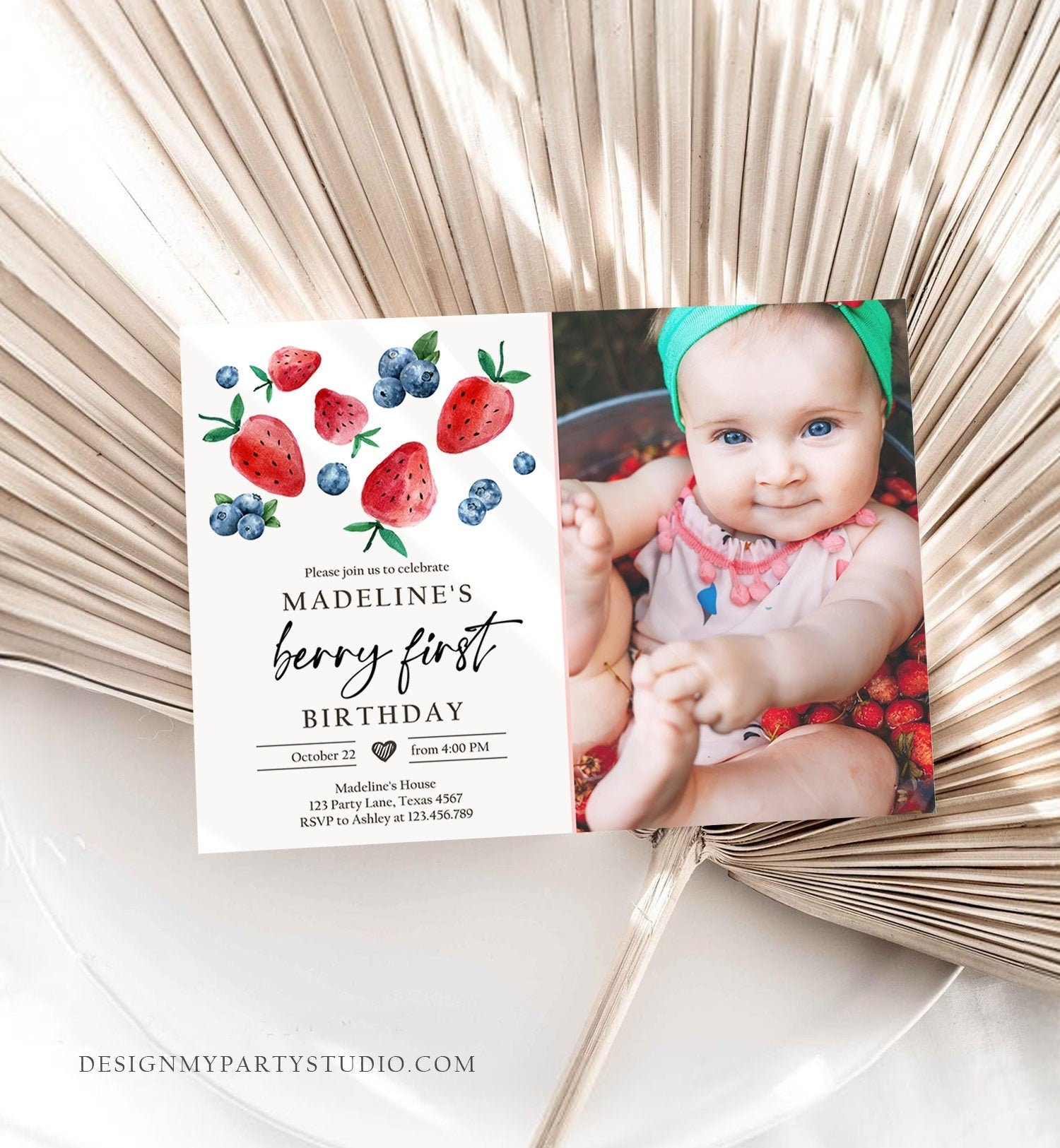 Editable Berry Sweet Birthday Invitation Blueberry Strawberry Picking Party Farmers Market Twin Printable Photo Template Corjl Digital 0399